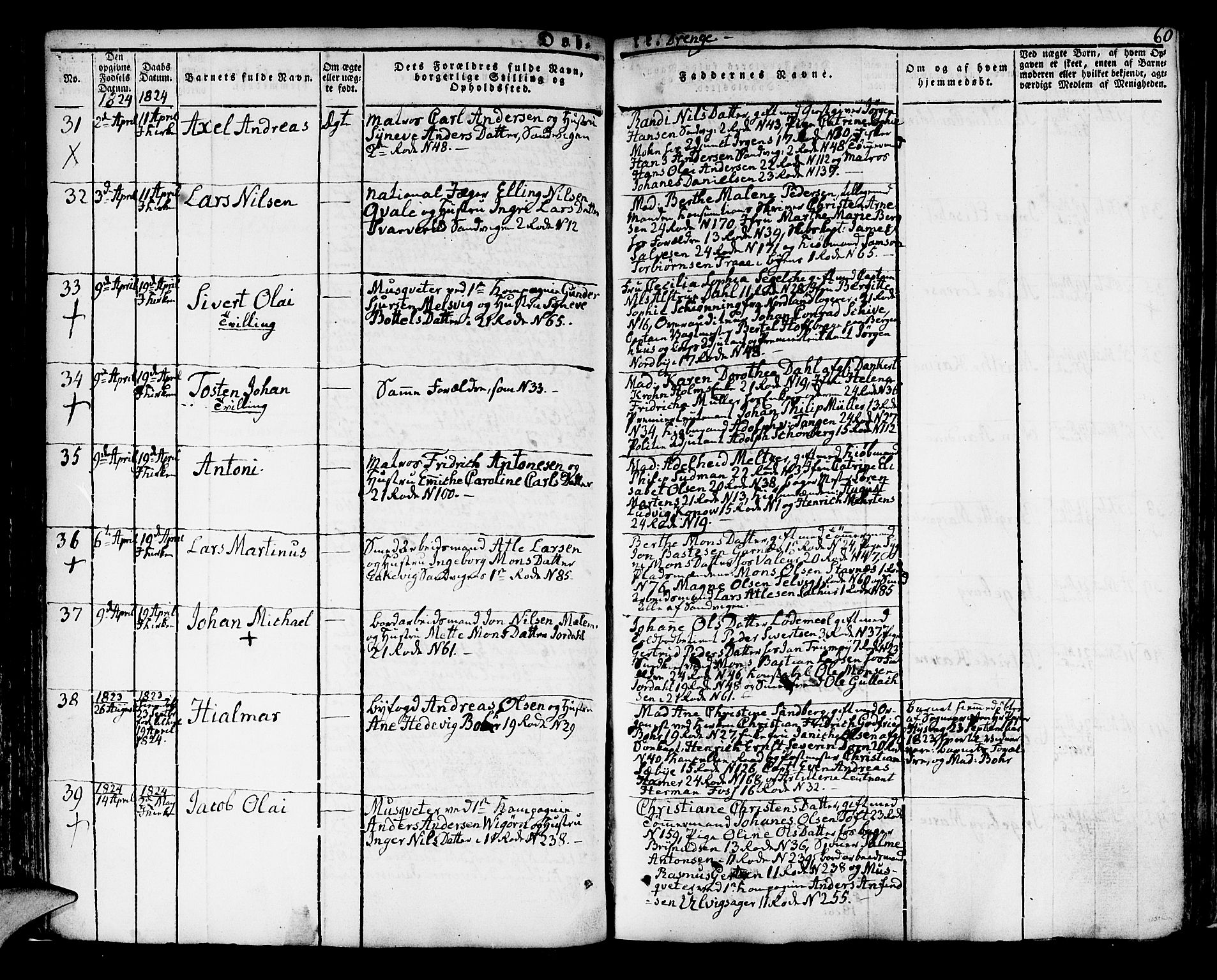 Korskirken sokneprestembete, SAB/A-76101/H/Hab: Parish register (copy) no. A 3, 1821-1831, p. 60