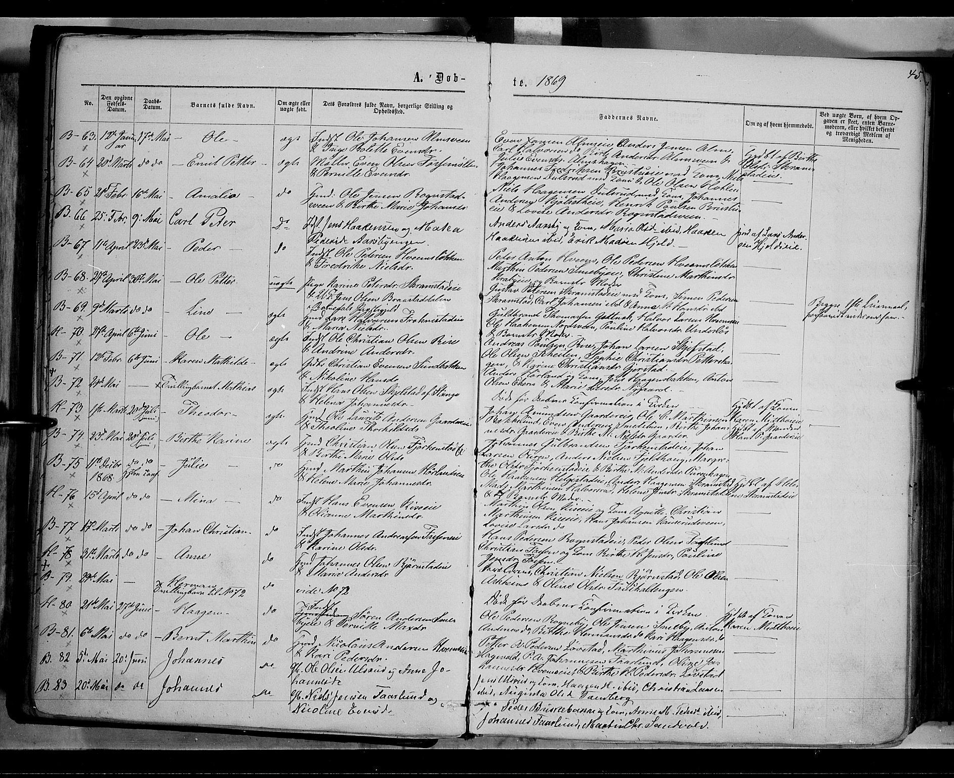 Østre Toten prestekontor, AV/SAH-PREST-104/H/Ha/Haa/L0005: Parish register (official) no. 5, 1866-1877, p. 45