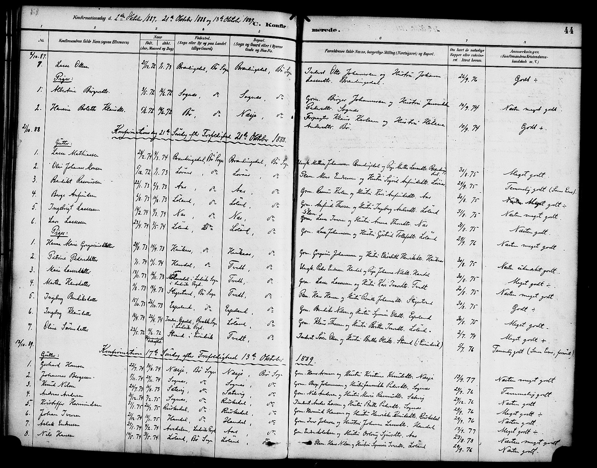 Hyllestad sokneprestembete, AV/SAB-A-80401: Parish register (official) no. C 1, 1886-1904, p. 44