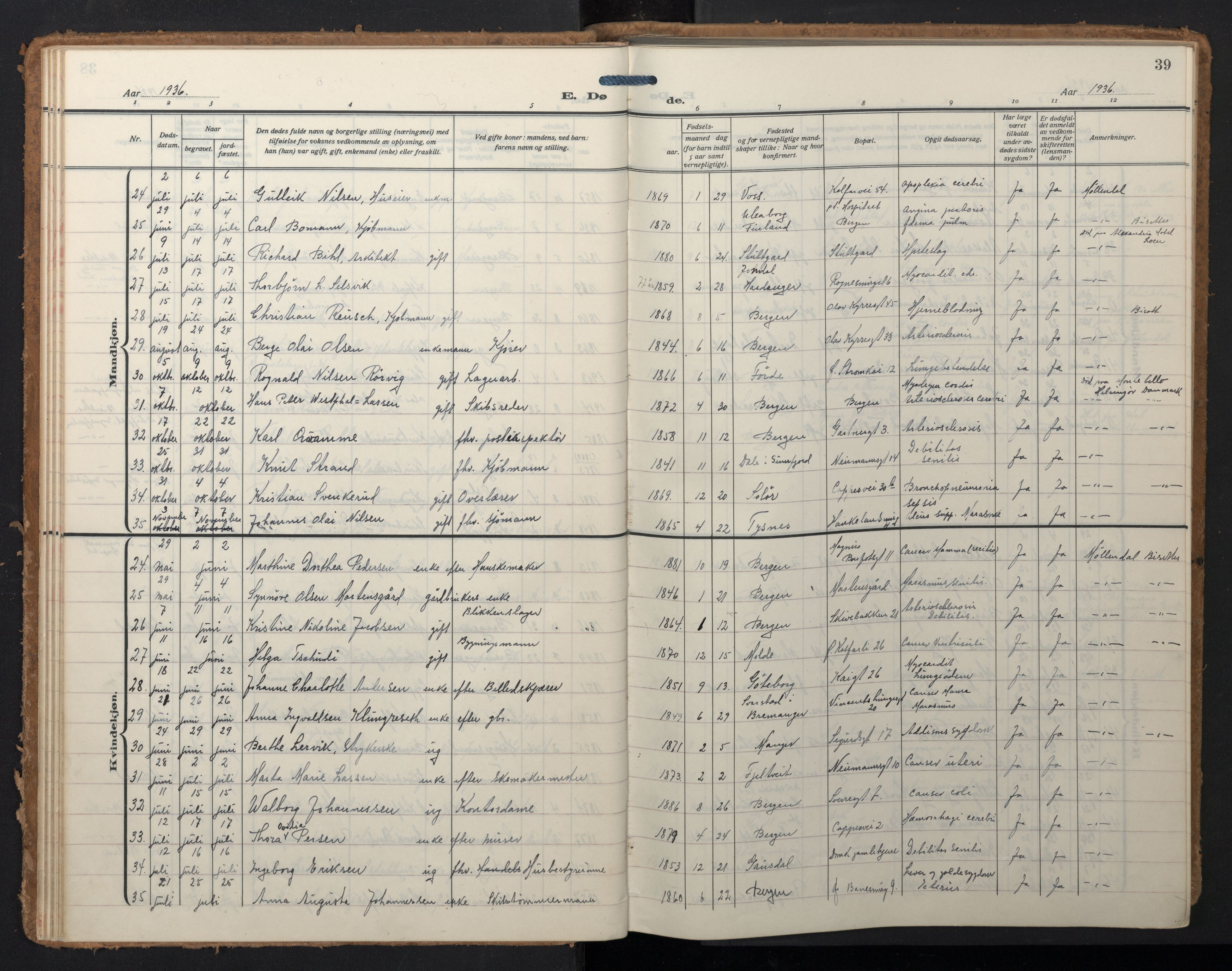 Domkirken sokneprestembete, SAB/A-74801/H/Hab/L0043: Parish register (copy) no. E 7, 1929-1965, p. 38b-39a