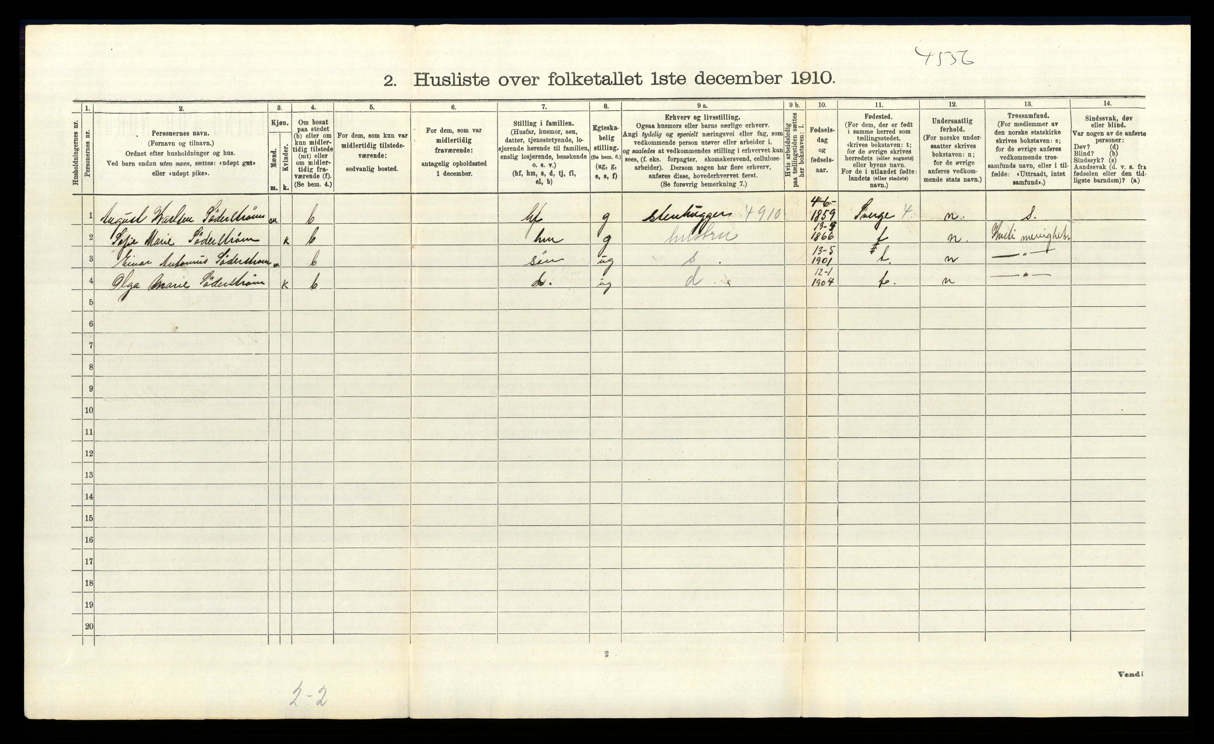 RA, 1910 census for Idd, 1910, p. 1155