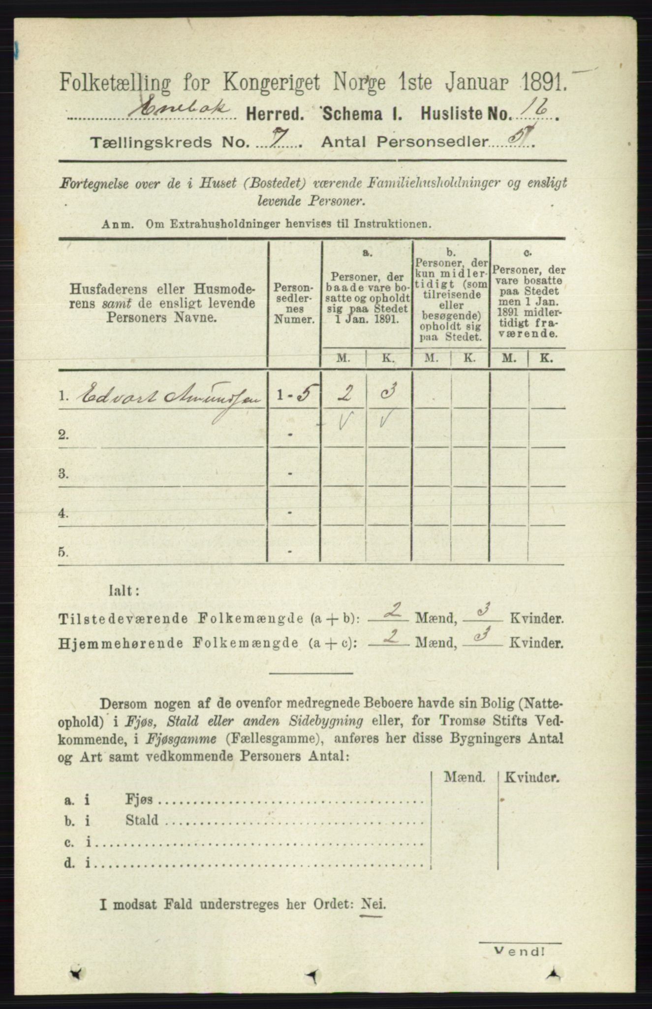 RA, 1891 census for 0229 Enebakk, 1891, p. 3502