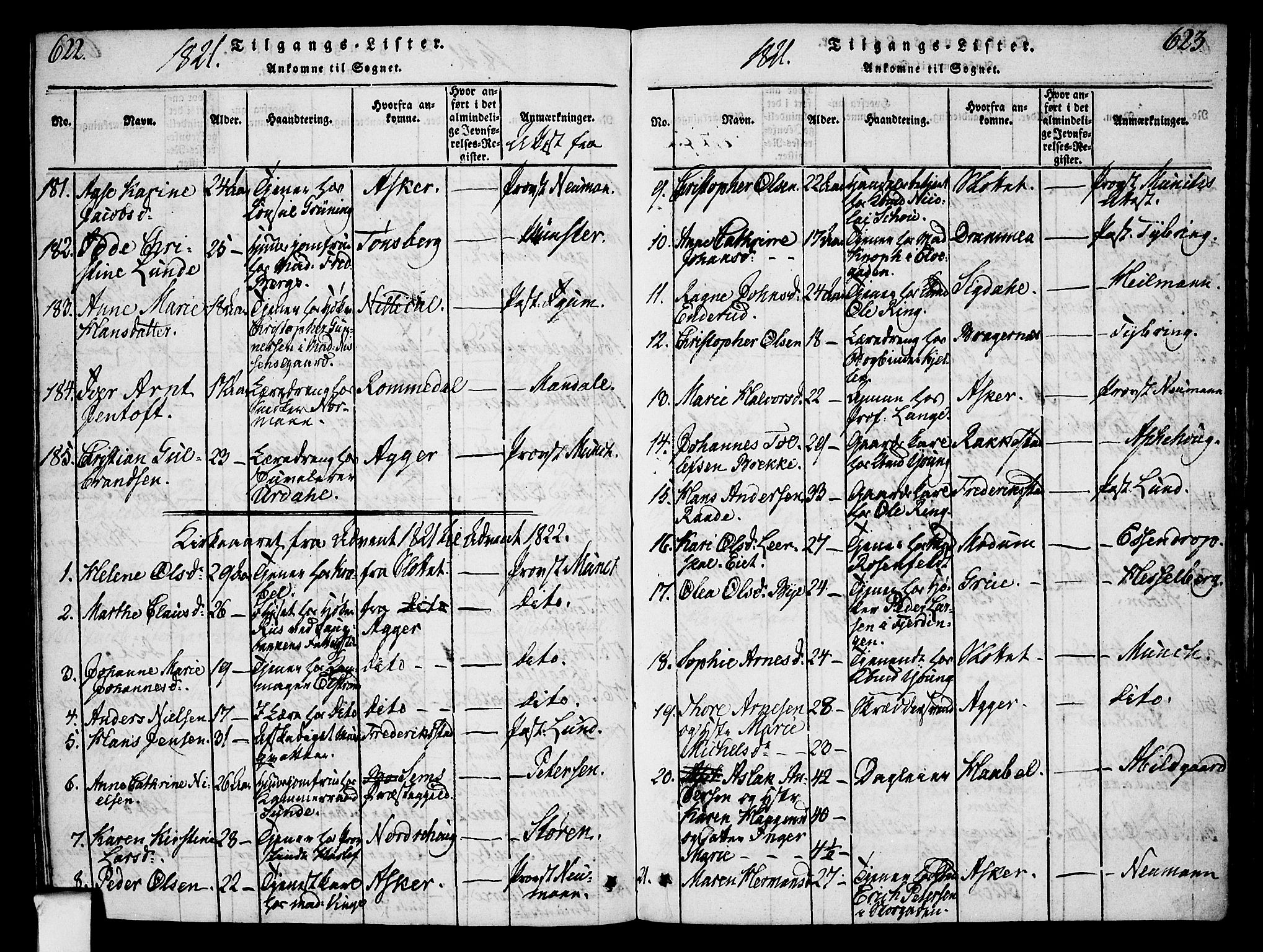 Oslo domkirke Kirkebøker, SAO/A-10752/F/Fa/L0007: Parish register (official) no. 7, 1817-1824, p. 622-623
