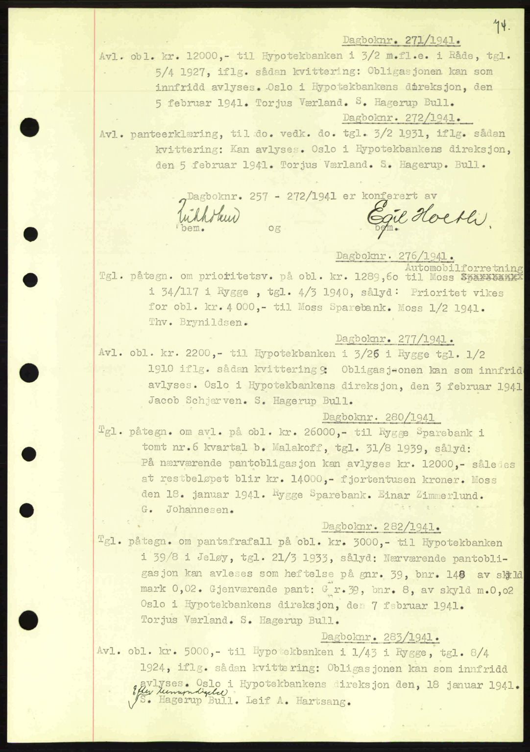 Moss sorenskriveri, SAO/A-10168: Mortgage book no. B10, 1940-1941, Diary no: : 271/1941