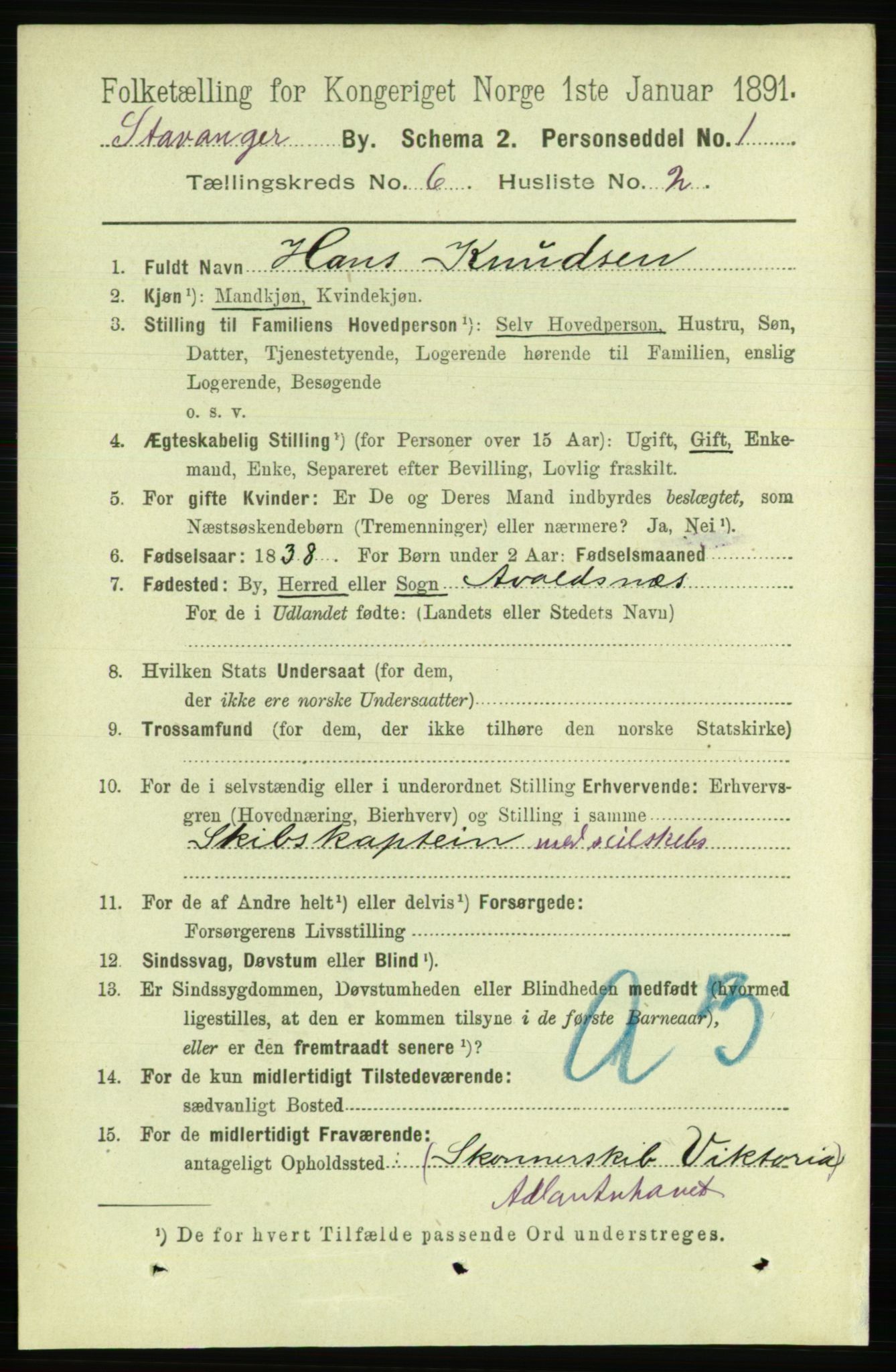 RA, 1891 census for 1103 Stavanger, 1891, p. 9974