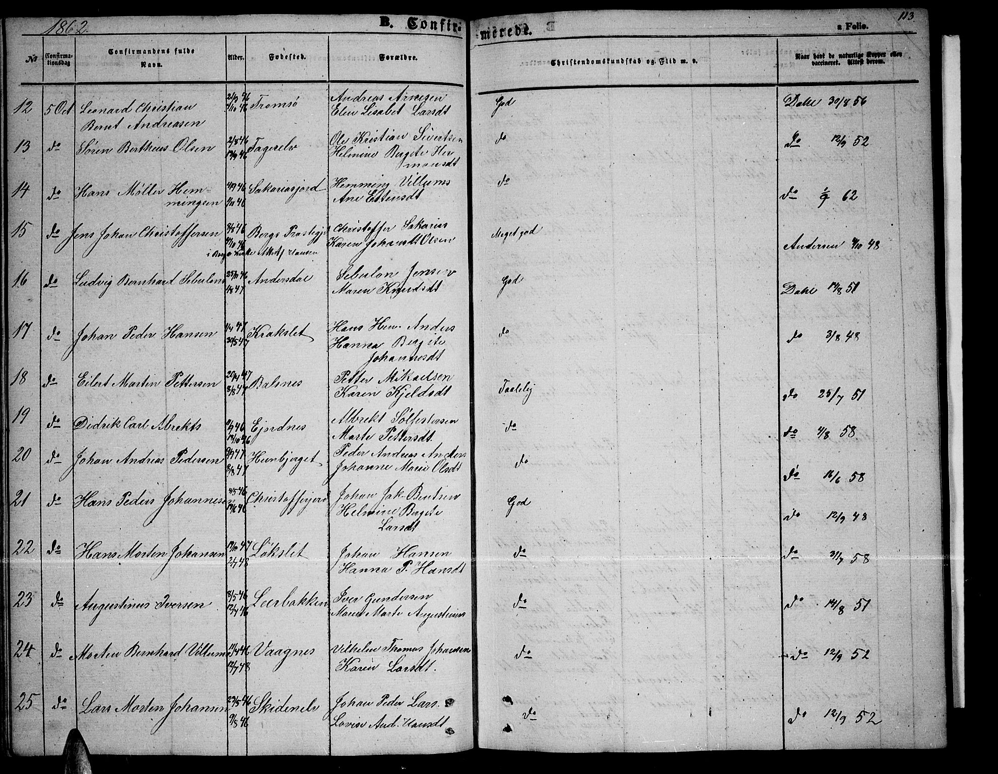 Tromsøysund sokneprestkontor, AV/SATØ-S-1304/G/Gb/L0001klokker: Parish register (copy) no. 1, 1857-1869, p. 113