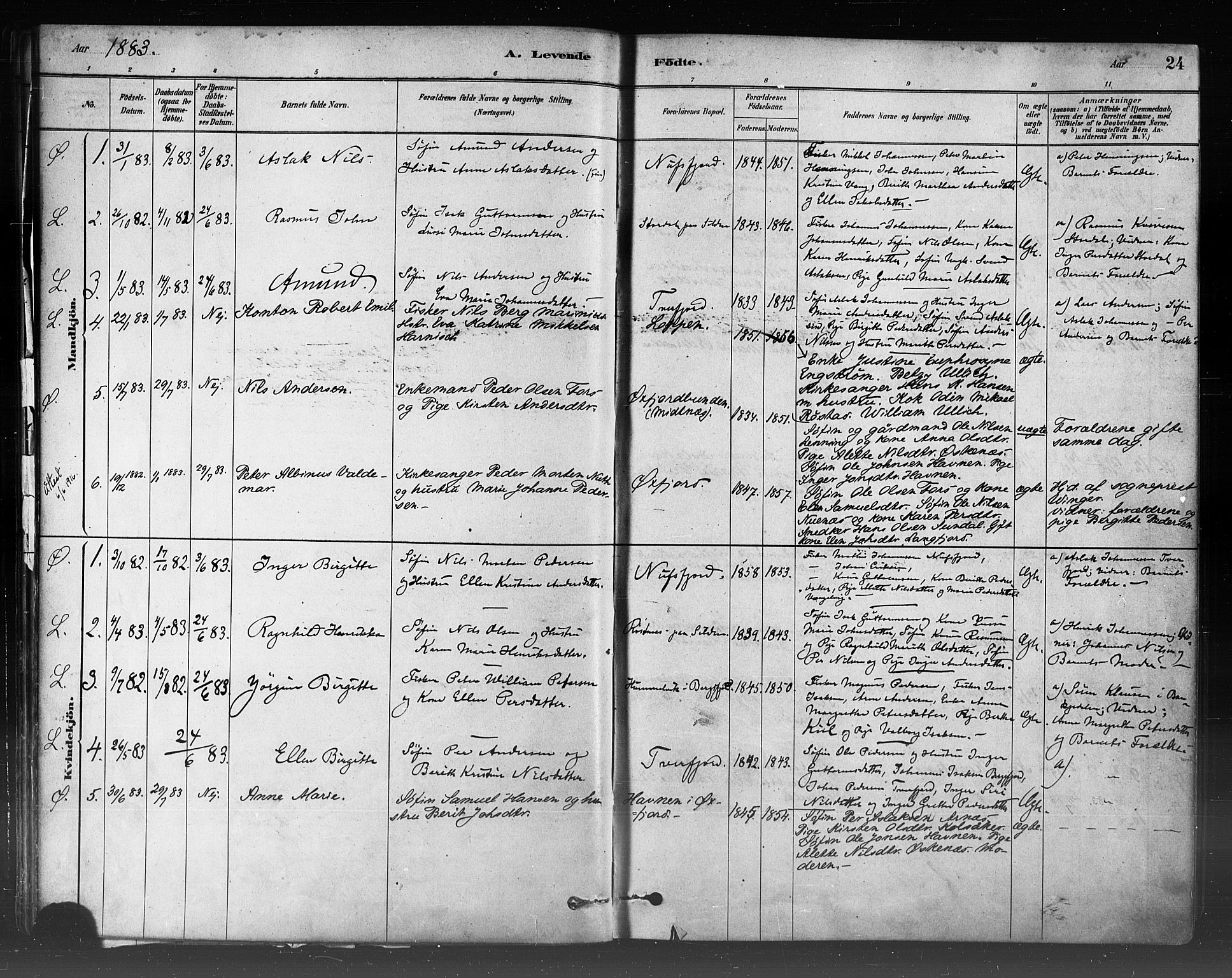 Loppa sokneprestkontor, SATØ/S-1339/H/Ha/L0006kirke: Parish register (official) no. 6, 1879-1895, p. 24