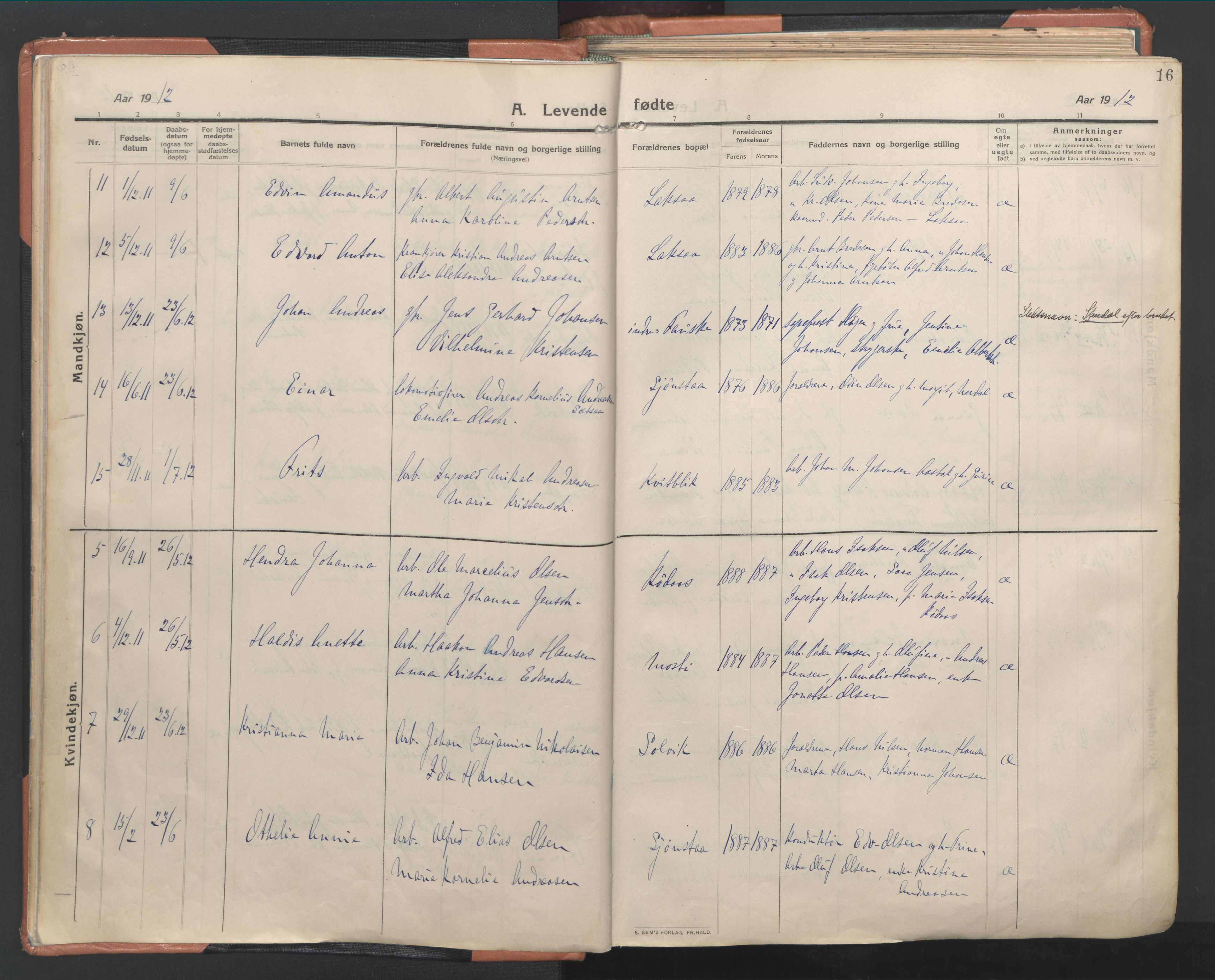 Ministerialprotokoller, klokkerbøker og fødselsregistre - Nordland, AV/SAT-A-1459/849/L0698: Parish register (official) no. 849A09, 1911-1924, p. 16