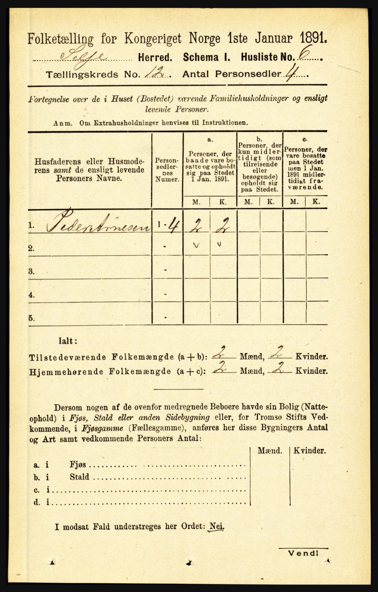 RA, 1891 census for 1441 Selje, 1891, p. 3629