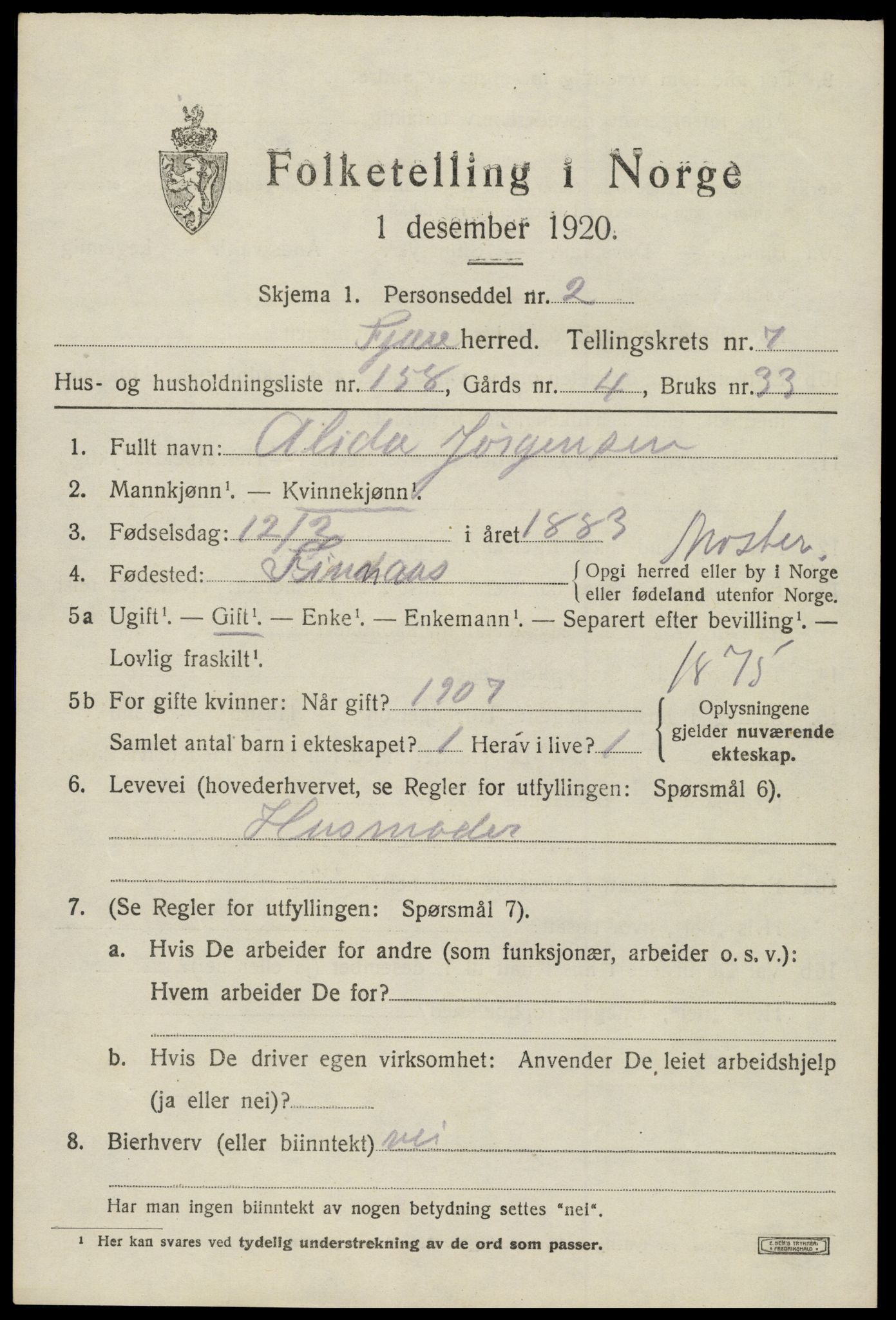 SAK, 1920 census for Fjære, 1920, p. 10031