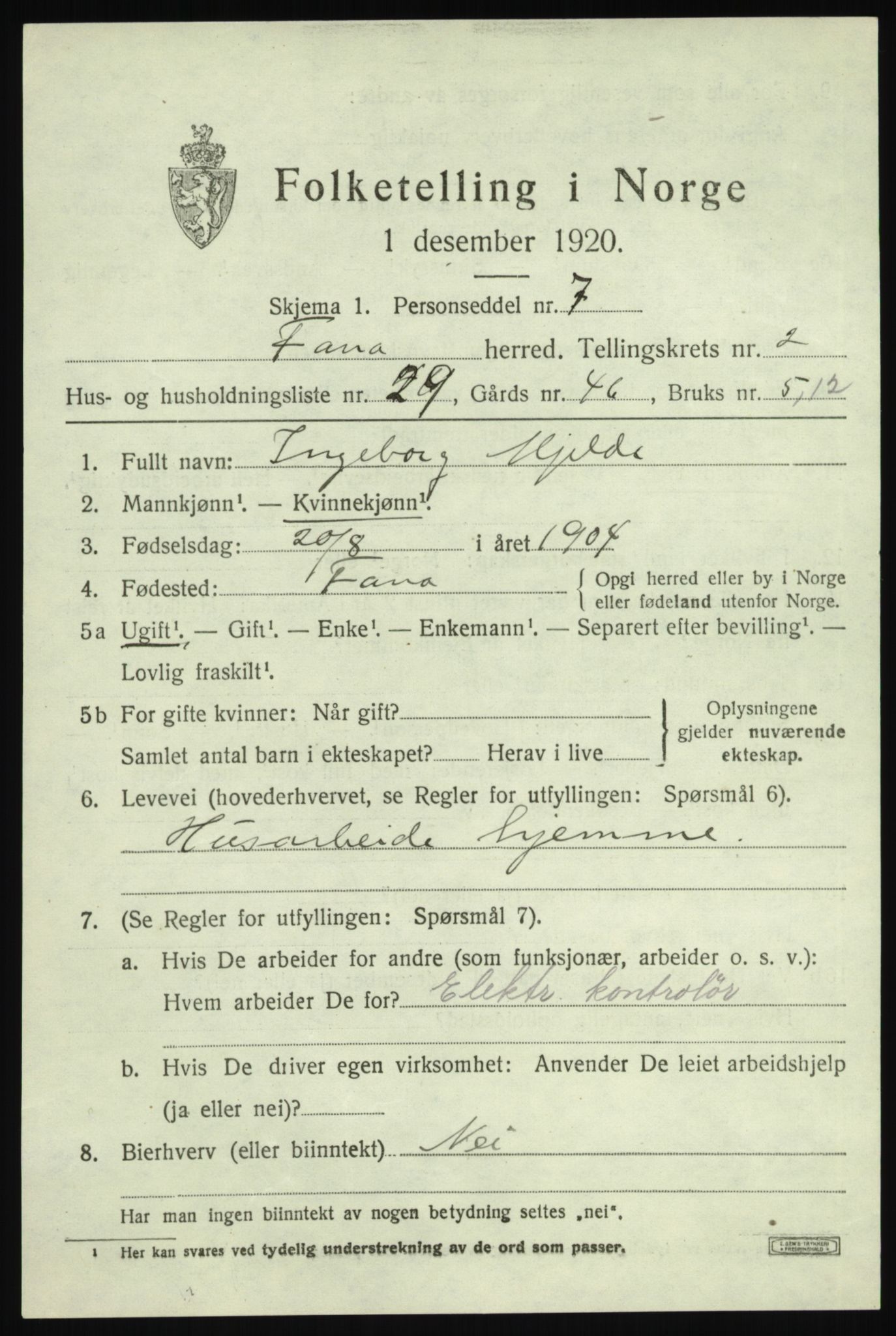 SAB, 1920 census for Fana, 1920, p. 4795