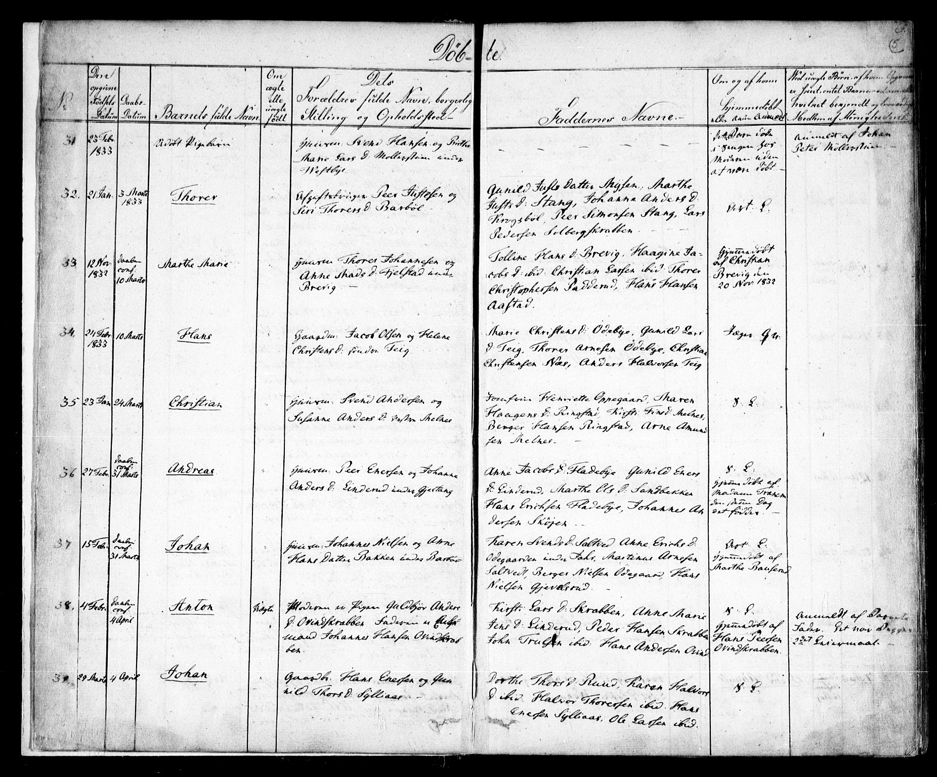 Enebakk prestekontor Kirkebøker, SAO/A-10171c/F/Fa/L0009: Parish register (official) no. I 9, 1832-1861, p. 5