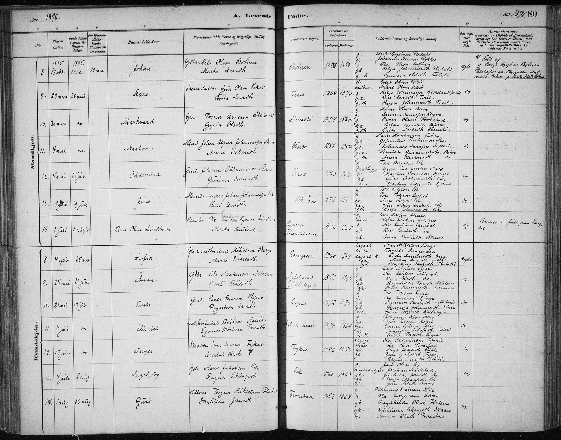 Kvam sokneprestembete, SAB/A-76201/H/Haa: Parish register (official) no. C  1, 1880-1906, p. 80