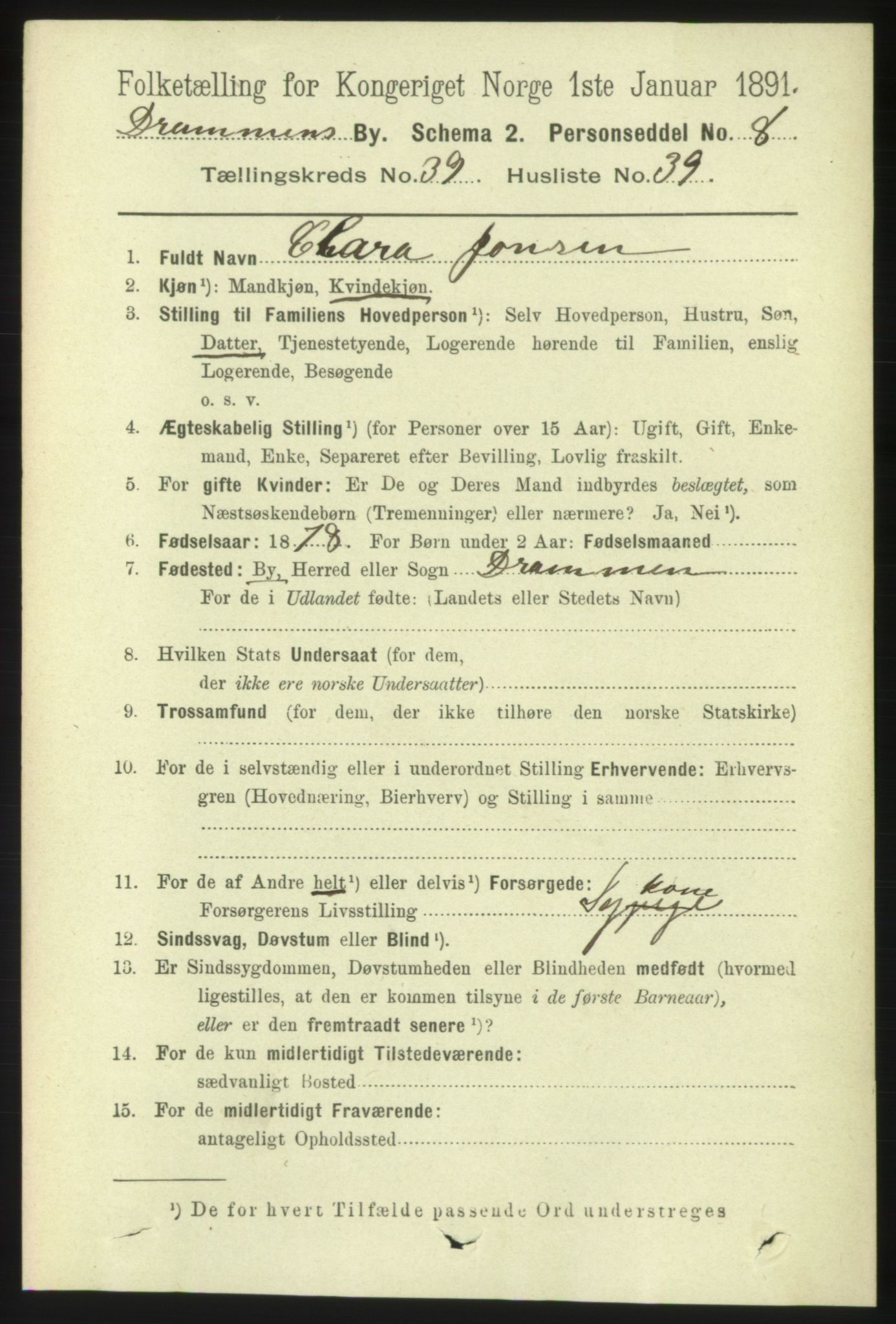 RA, 1891 census for 0602 Drammen, 1891, p. 23695