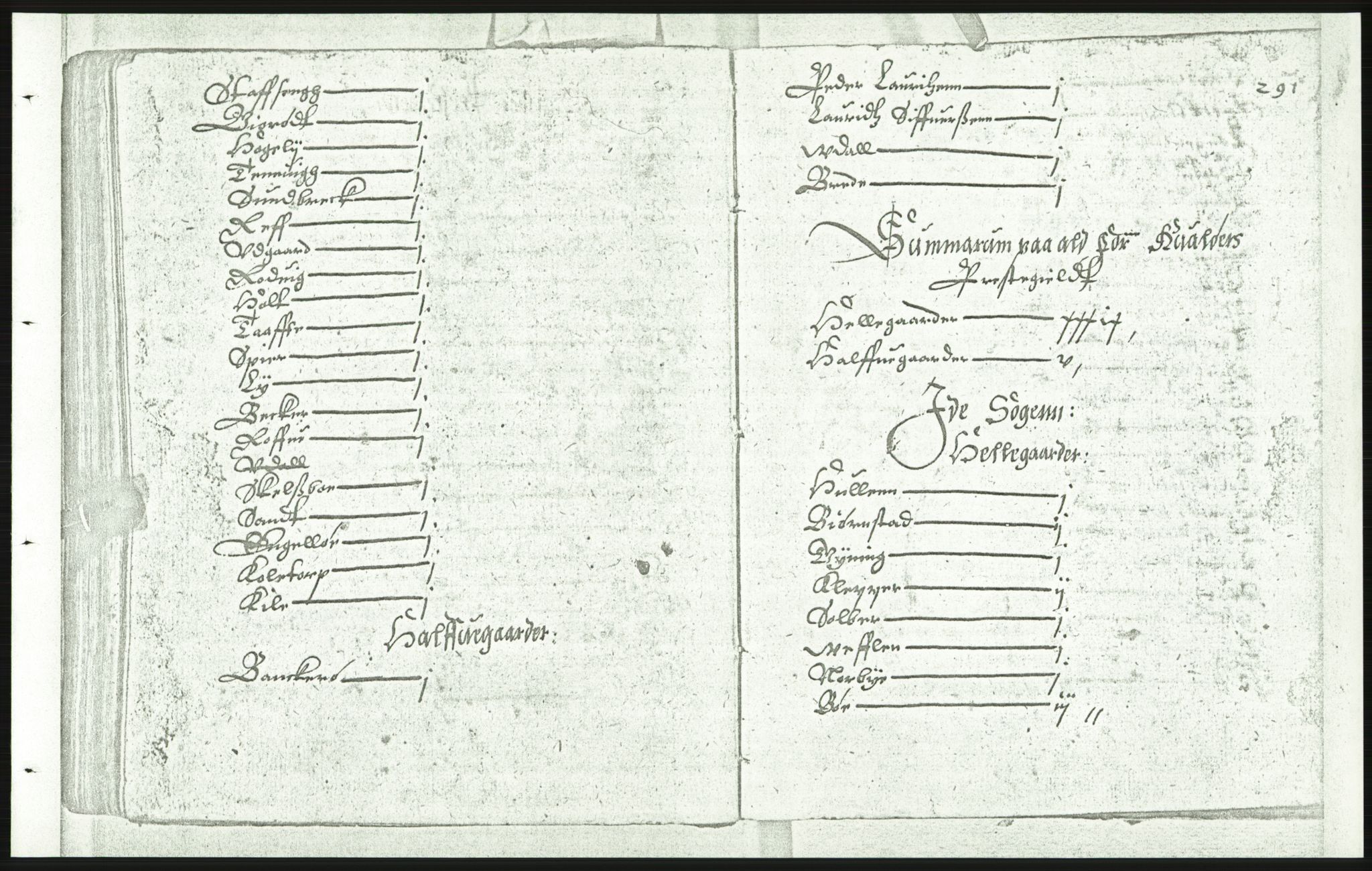 Manuskriptsamlingen, AV/RA-EA-3667/F/L0175d: Kopi av Universitetsbiblioteket, manuskript kvarto nr. 503, Manntall på fulle og halve og ødegårder uti Oslo og Hamar stift anno 1602, IV Nedre Romerike, Midtre og Øvre Borgesyssel, 1602, p. 290b-291a