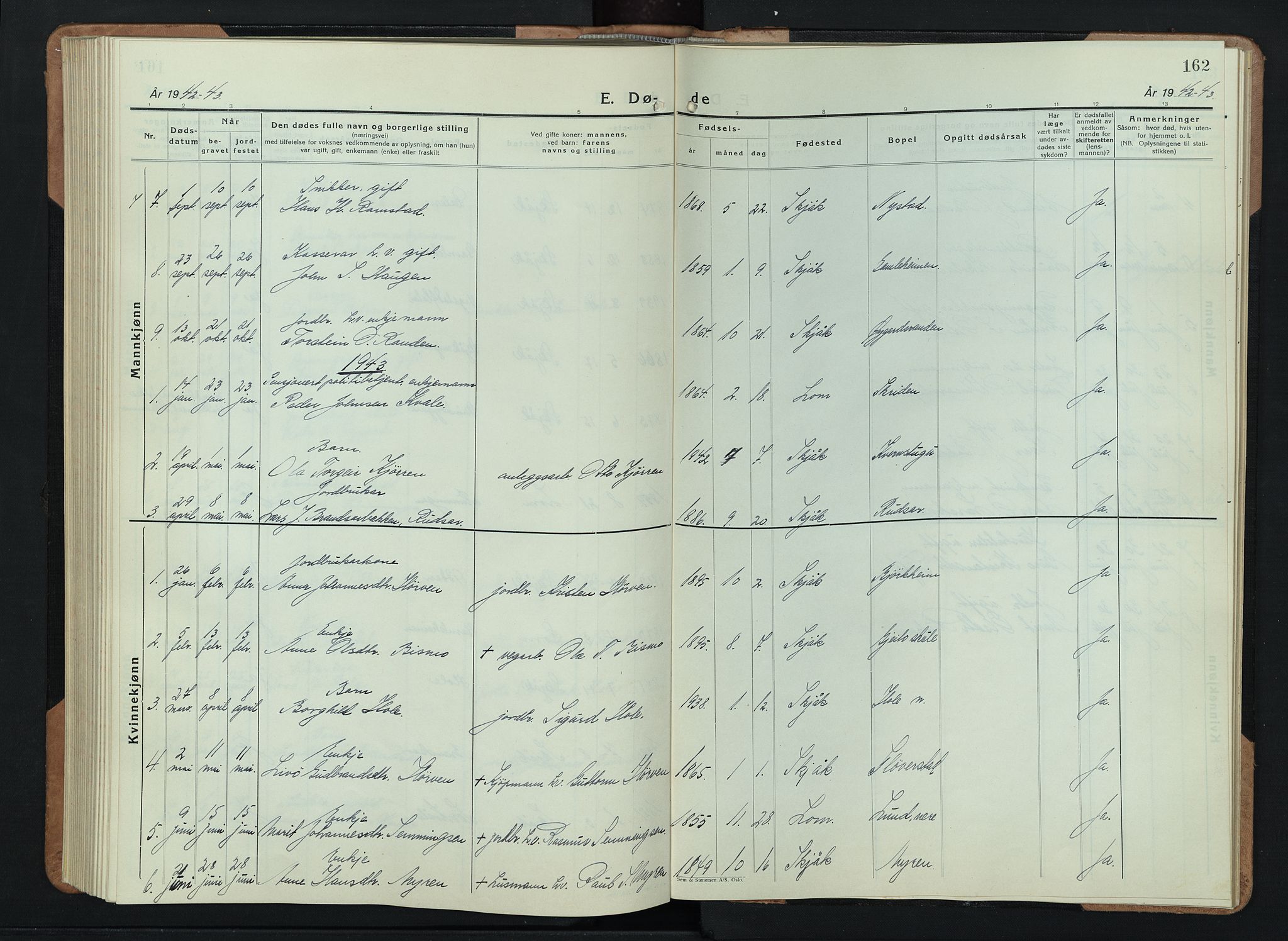 Skjåk prestekontor, AV/SAH-PREST-072/H/Ha/Hab/L0006: Parish register (copy) no. 6, 1933-1954, p. 162