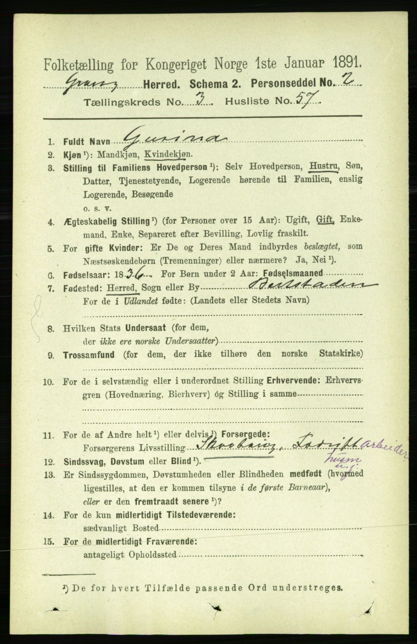 RA, 1891 census for 1742 Grong, 1891, p. 1434