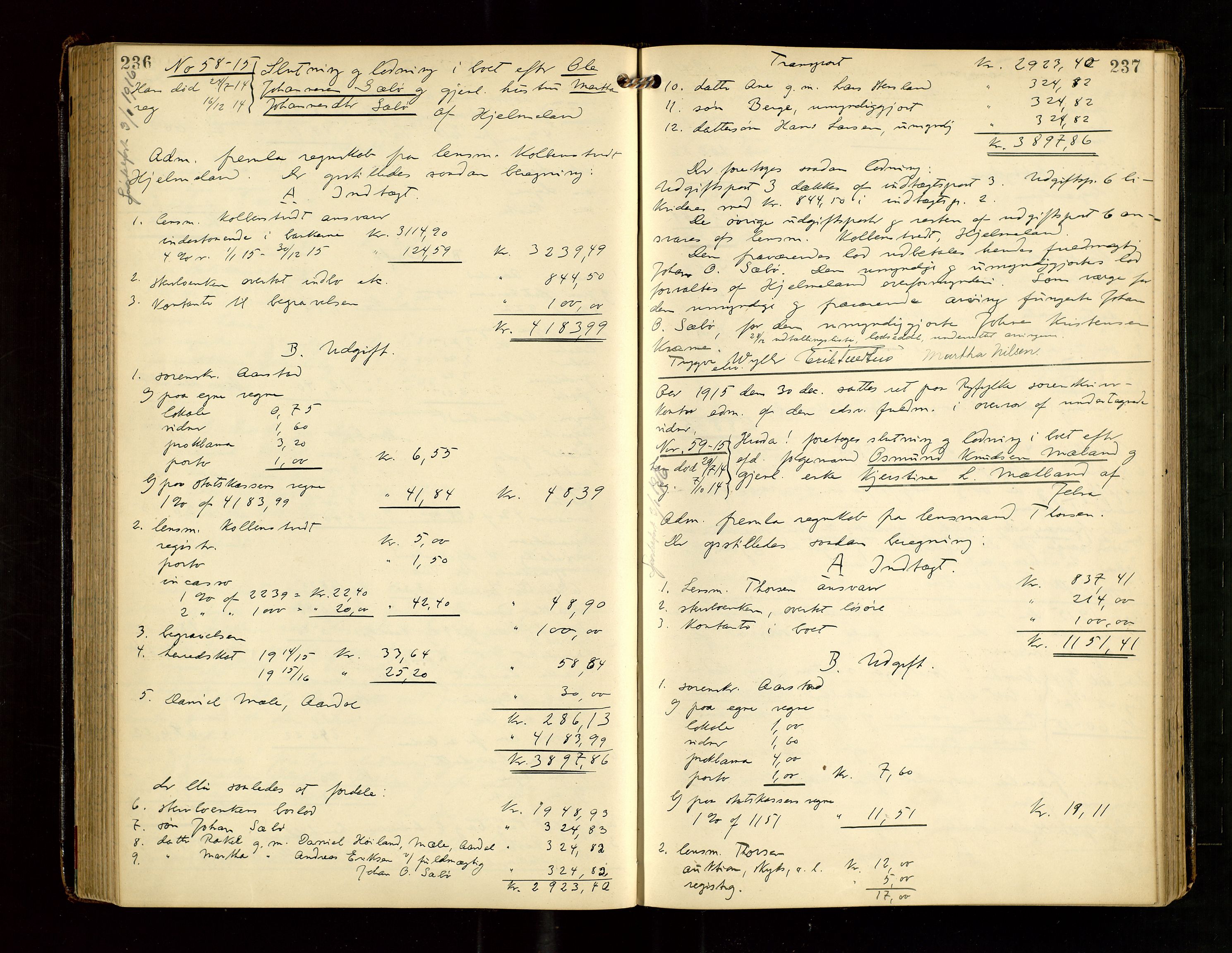 Ryfylke tingrett, AV/SAST-A-100055/001/IV/IVG/L0004: Skifteutlodningsprotokoll Med register, 1912-1918, p. 236-237
