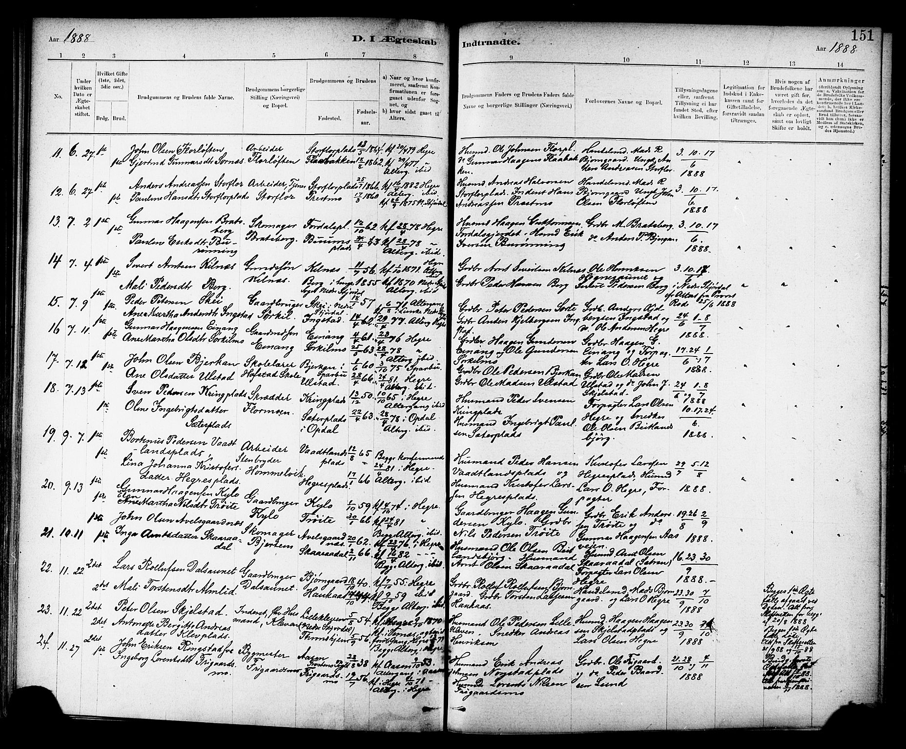 Ministerialprotokoller, klokkerbøker og fødselsregistre - Nord-Trøndelag, SAT/A-1458/703/L0030: Parish register (official) no. 703A03, 1880-1892, p. 151