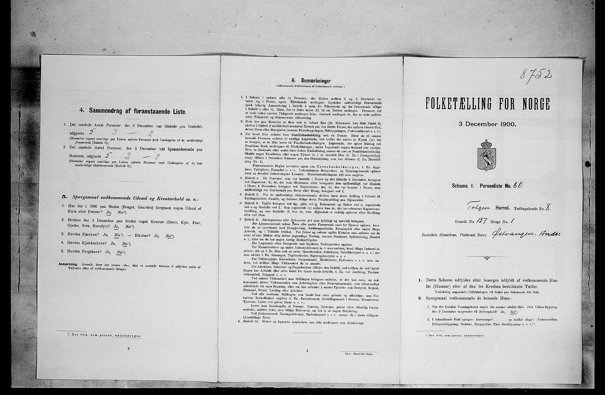 SAH, 1900 census for Tolga, 1900, p. 944