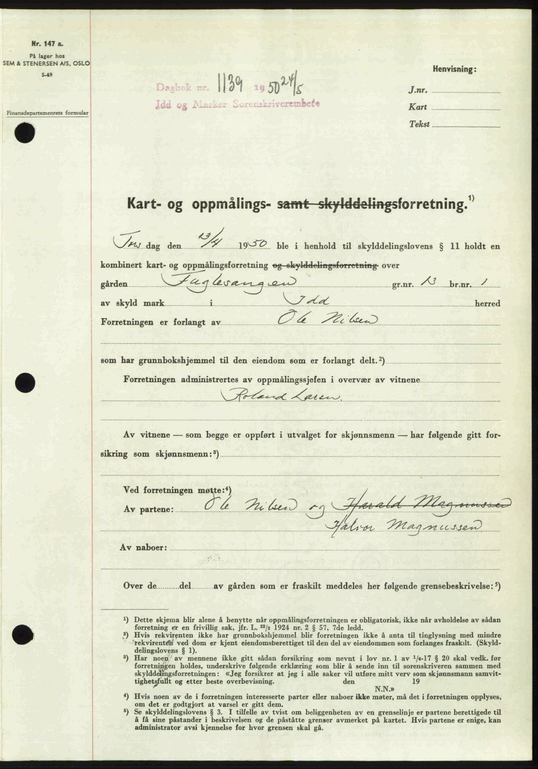 Idd og Marker sorenskriveri, AV/SAO-A-10283/G/Gb/Gbb/L0014: Mortgage book no. A14, 1950-1950, Diary no: : 1139/1950