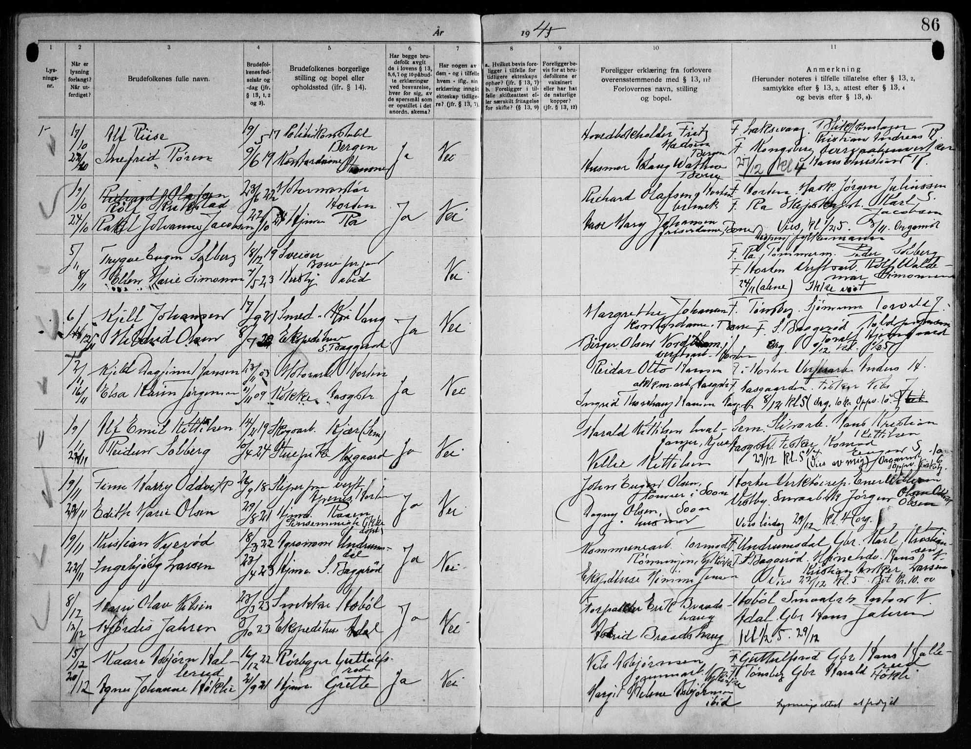 Borre kirkebøker, AV/SAKO-A-338/H/Ha/L0003: Banns register no. 3, 1919-1949, p. 86