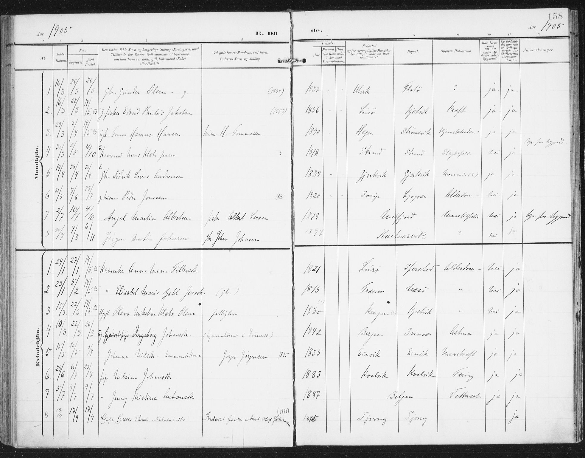 Ministerialprotokoller, klokkerbøker og fødselsregistre - Nordland, AV/SAT-A-1459/841/L0612: Parish register (official) no. 841A15, 1902-1910, p. 158