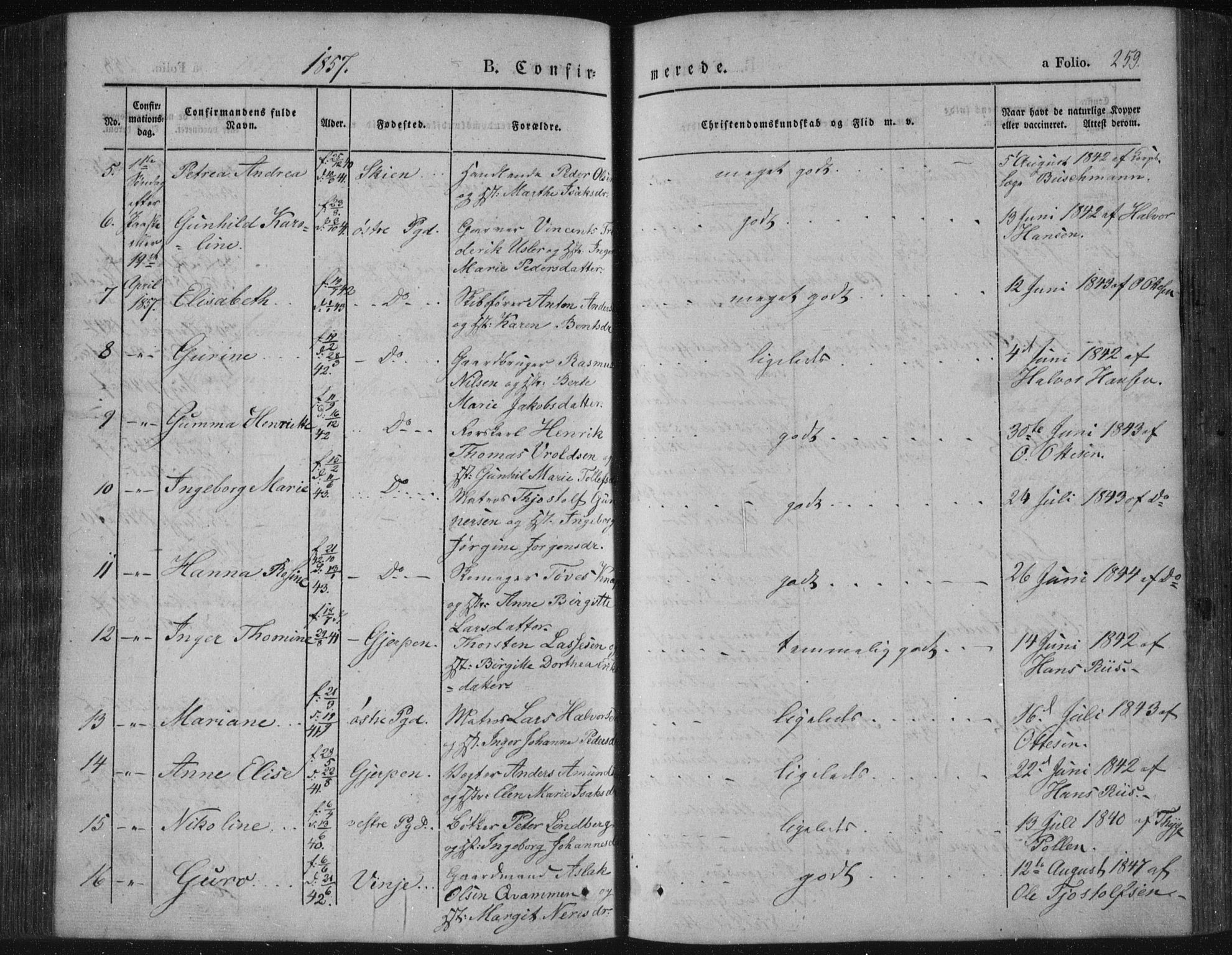 Porsgrunn kirkebøker , AV/SAKO-A-104/F/Fa/L0006: Parish register (official) no. 6, 1841-1857, p. 259