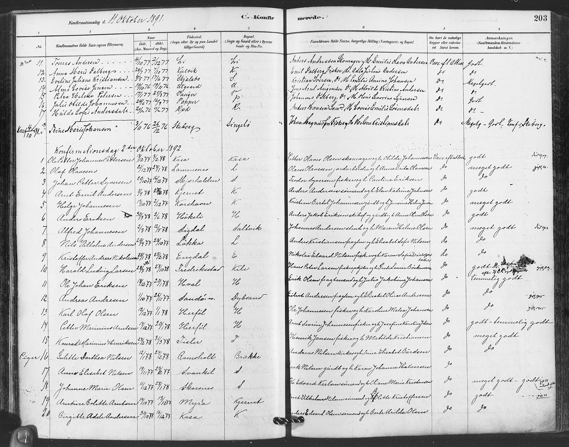 Hvaler prestekontor Kirkebøker, AV/SAO-A-2001/F/Fa/L0008: Parish register (official) no. I 8, 1878-1895, p. 203