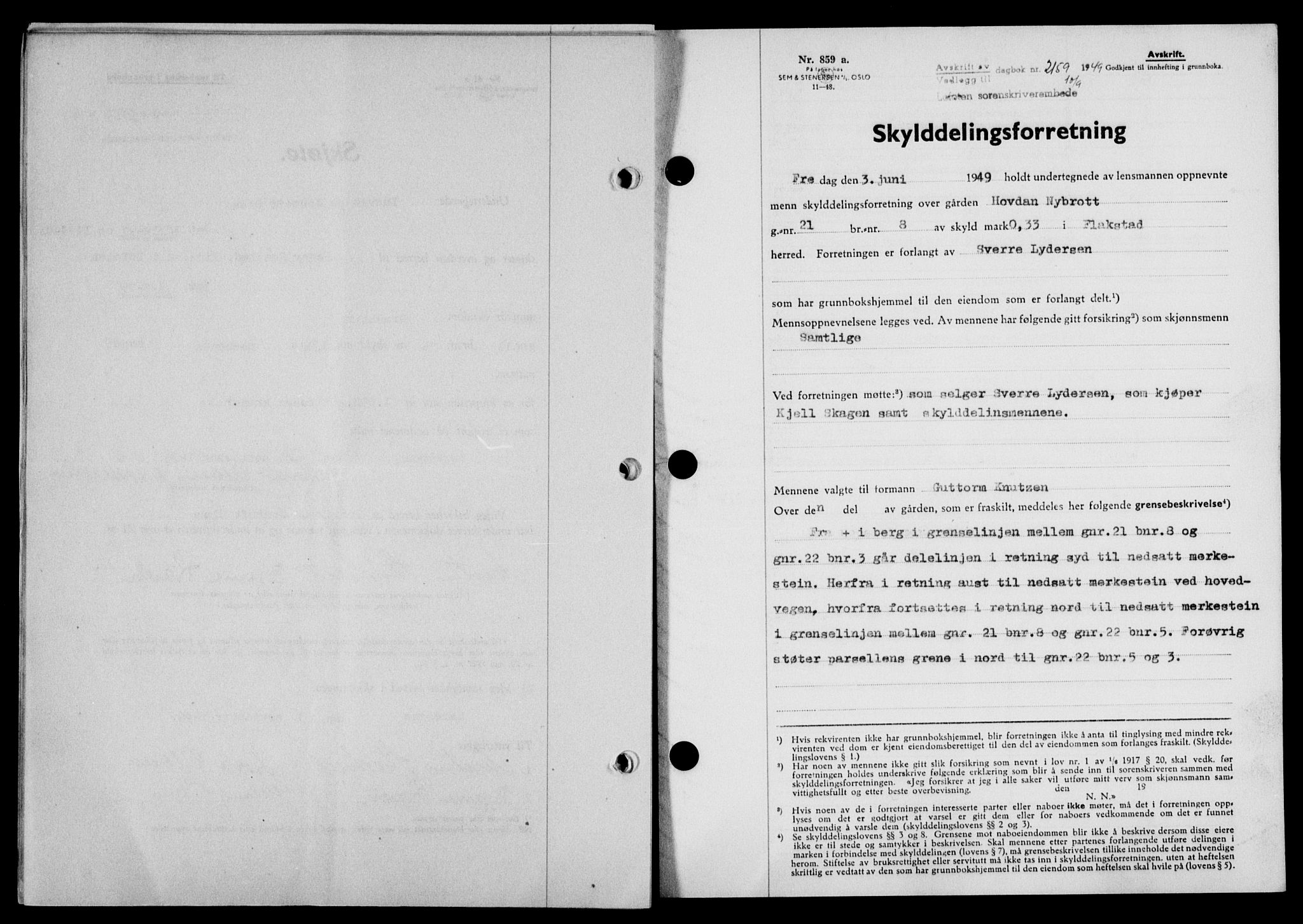 Lofoten sorenskriveri, SAT/A-0017/1/2/2C/L0021a: Mortgage book no. 21a, 1949-1949, Diary no: : 2159/1949