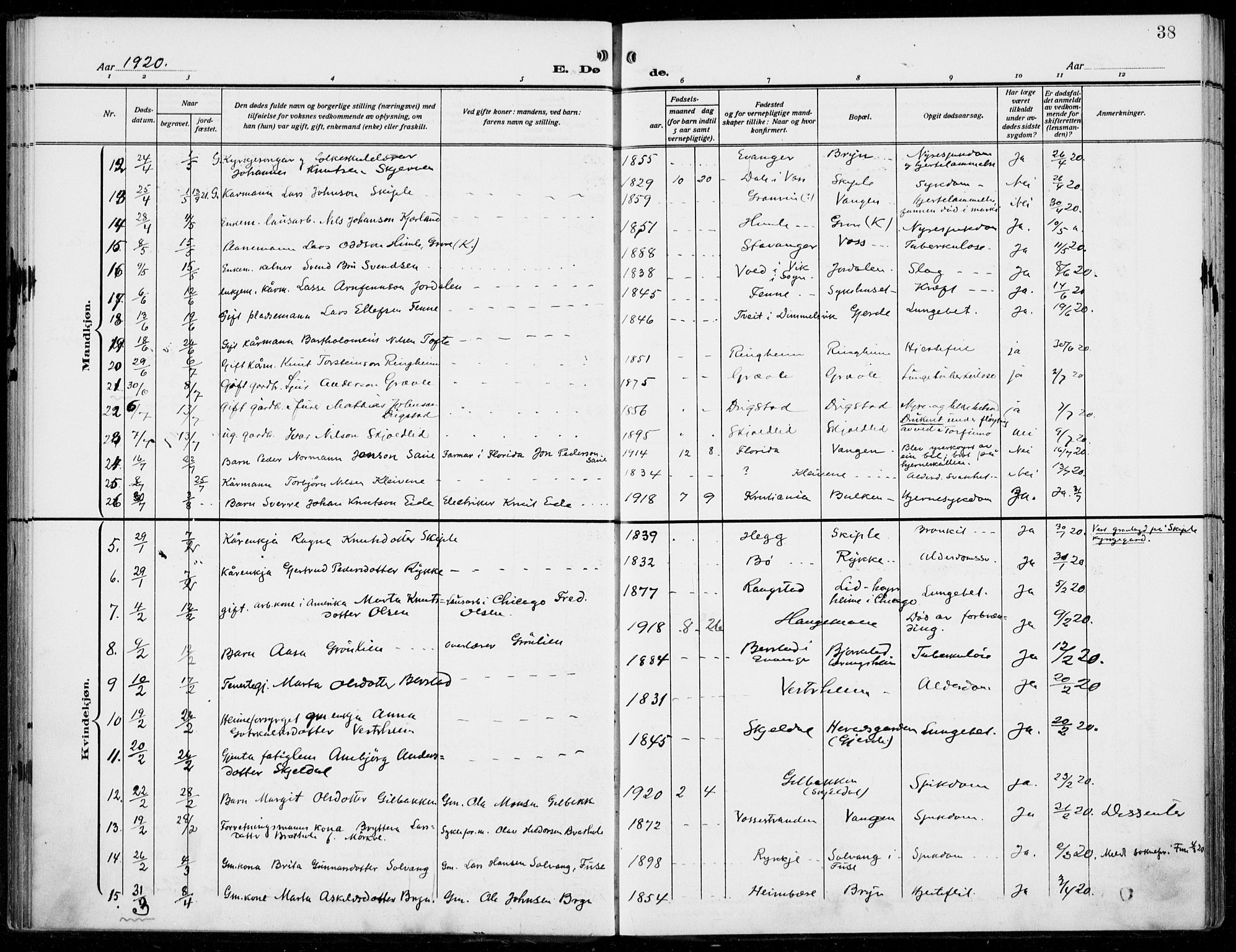 Voss sokneprestembete, AV/SAB-A-79001/H/Haa: Parish register (official) no. D  2, 1910-1932, p. 38