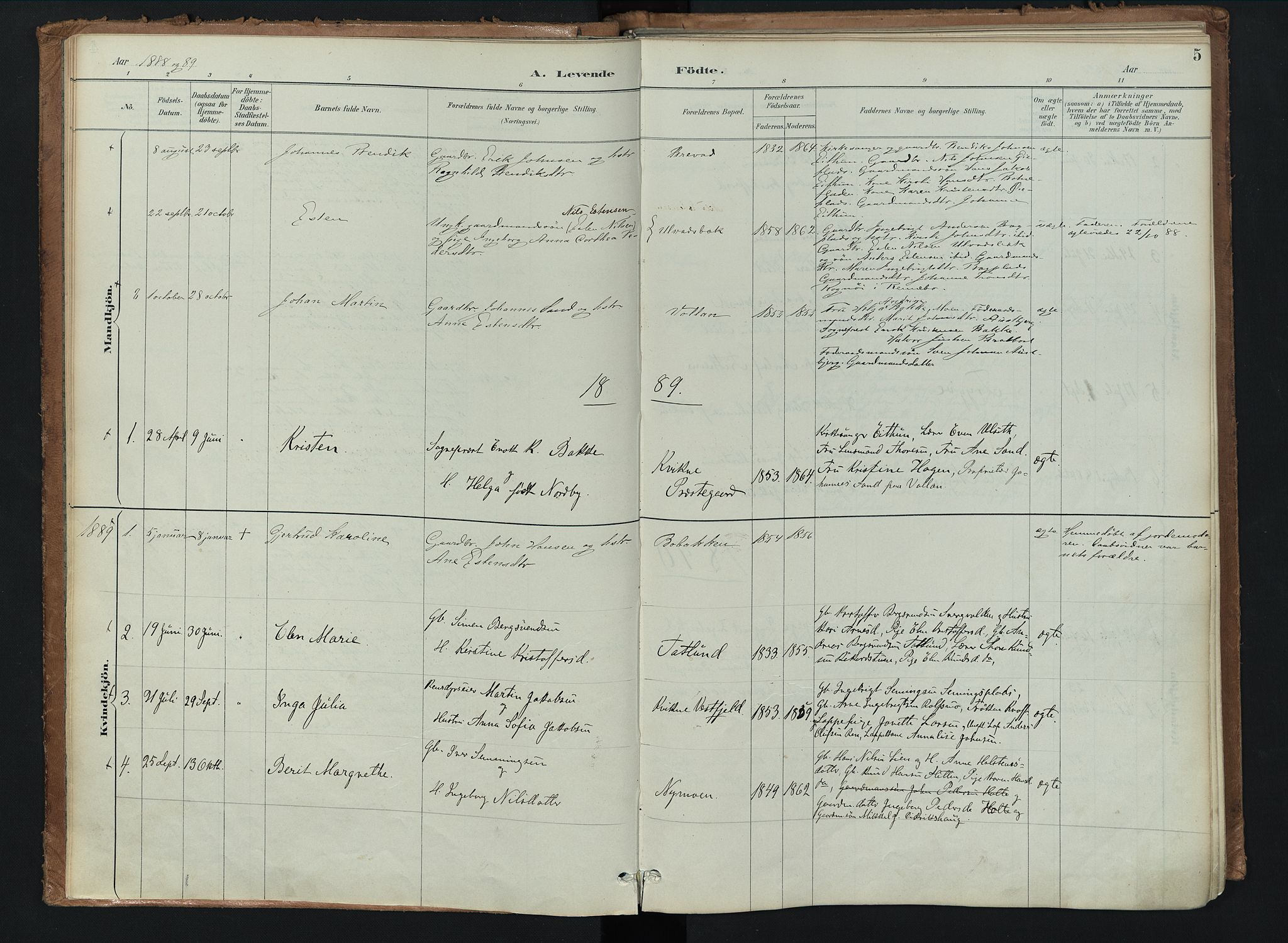 Kvikne prestekontor, AV/SAH-PREST-064/H/Ha/Haa/L0008: Parish register (official) no. 8, 1887-1911, p. 5