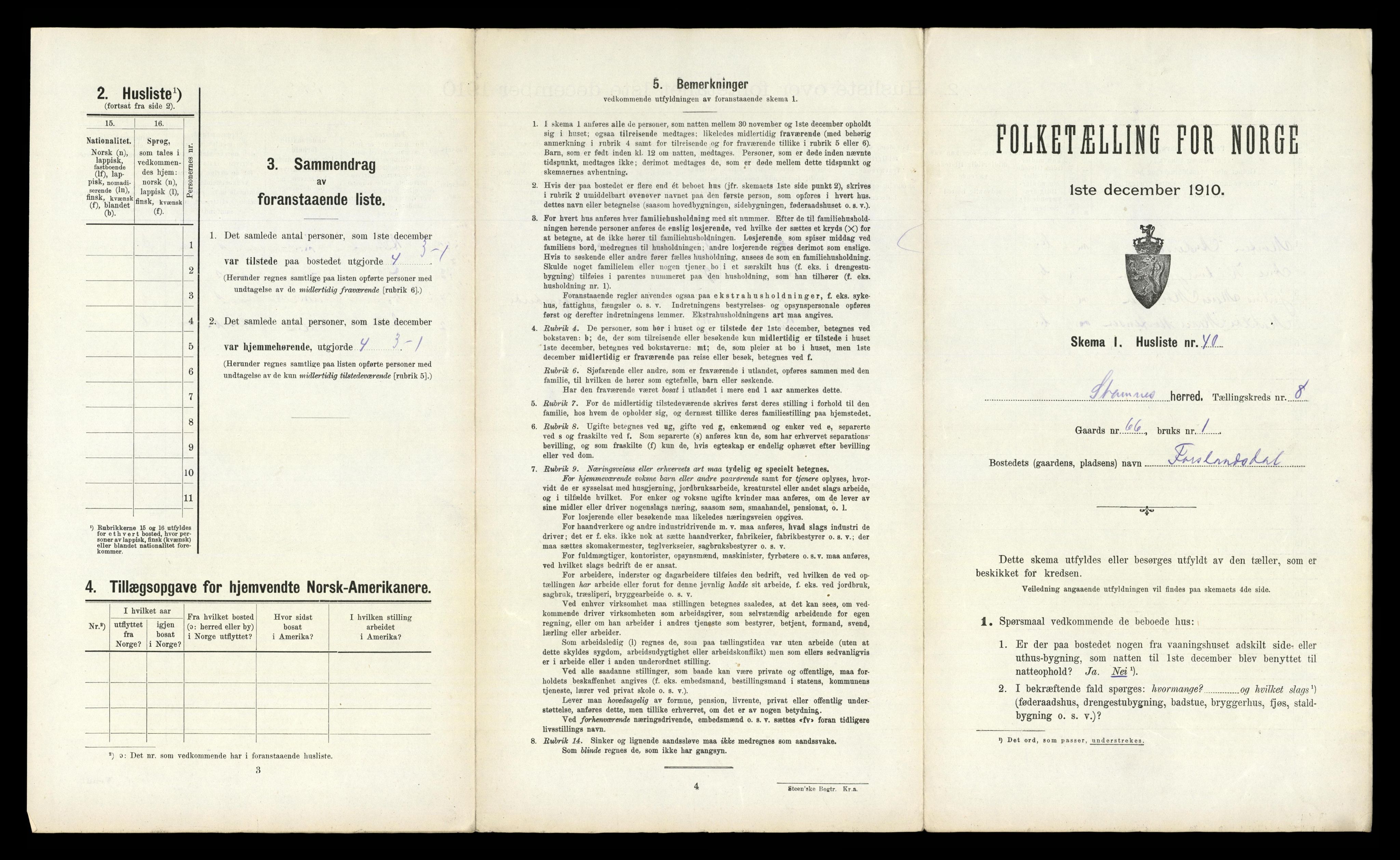 RA, 1910 census for Stamnes, 1910, p. 864