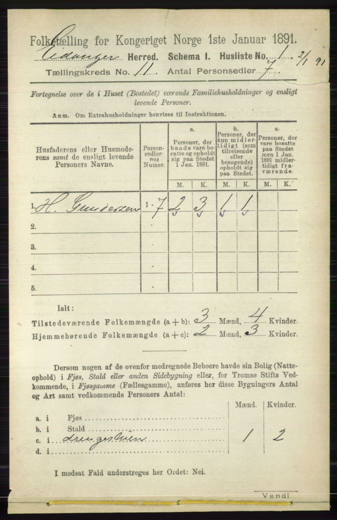 RA, 1891 census for 0813 Eidanger, 1891, p. 4207