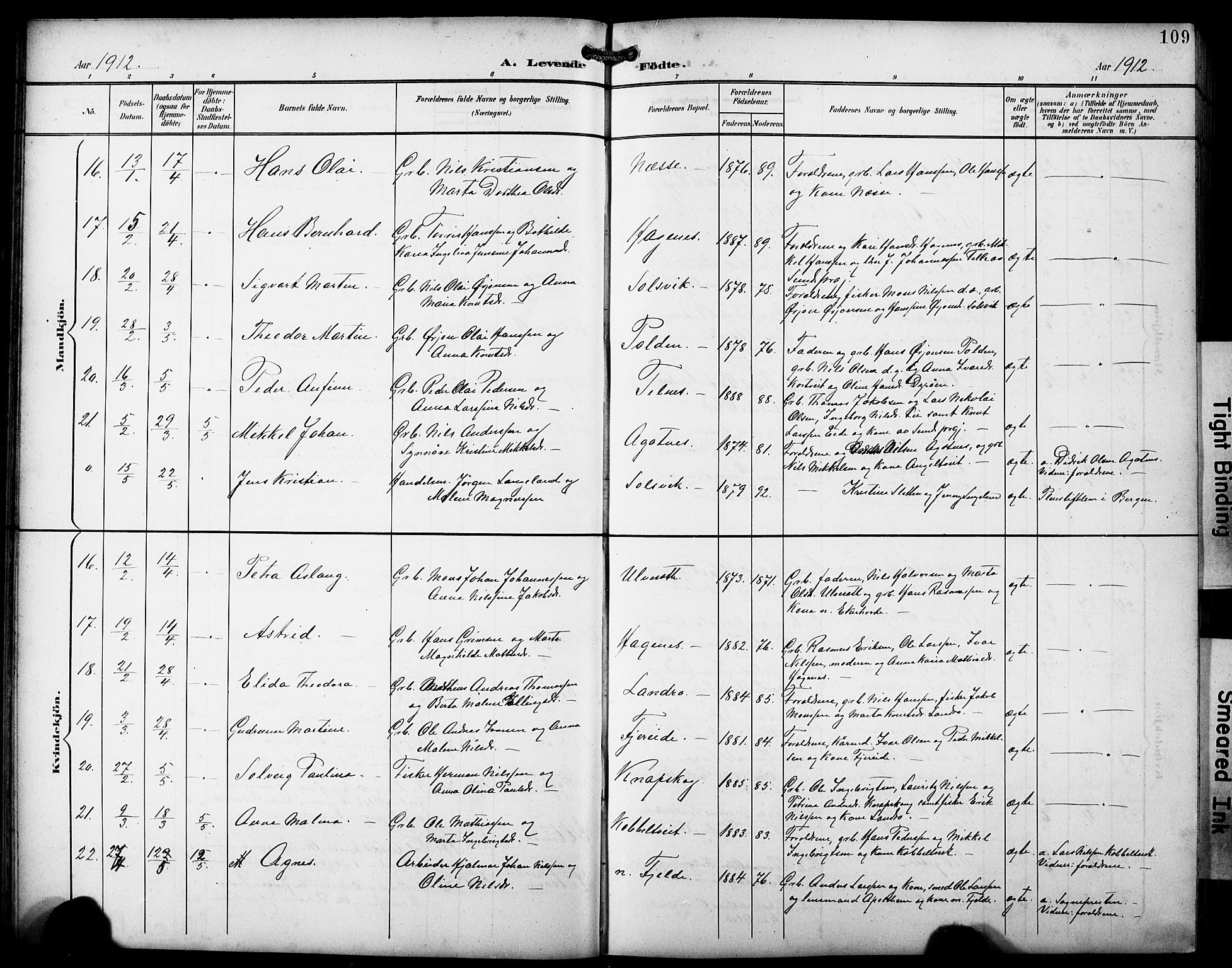 Fjell sokneprestembete, AV/SAB-A-75301/H/Hab: Parish register (copy) no. A 5, 1899-1918, p. 109