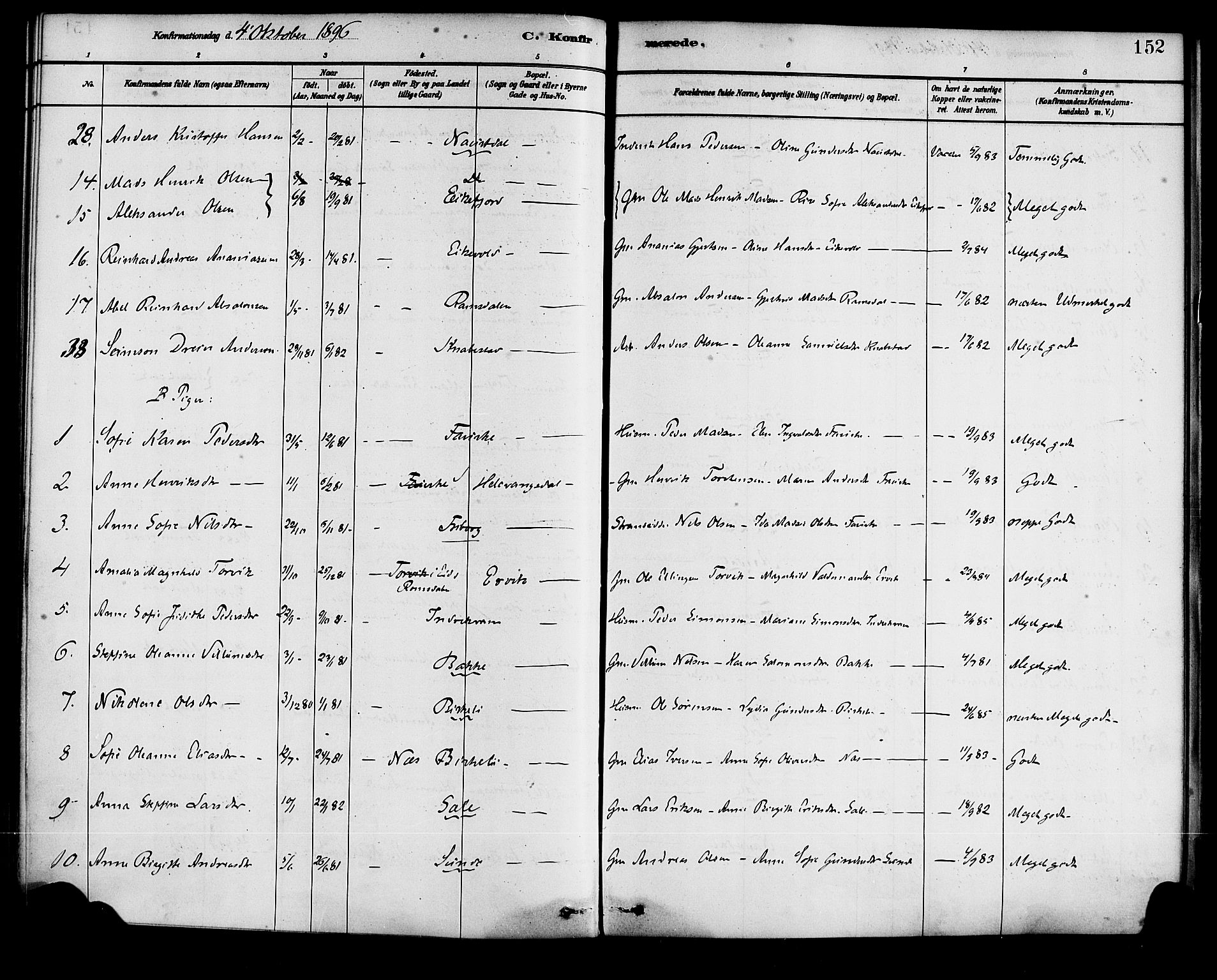 Førde sokneprestembete, AV/SAB-A-79901/H/Haa/Haad/L0001: Parish register (official) no. D 1, 1881-1898, p. 152