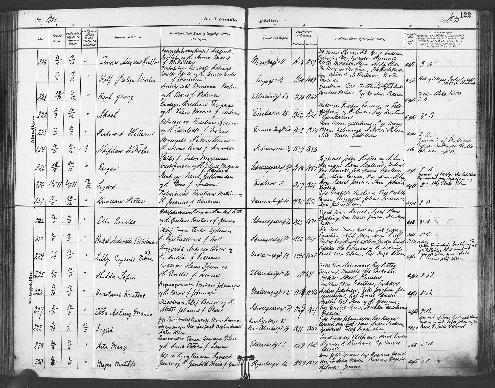 Gamlebyen prestekontor Kirkebøker, SAO/A-10884/F/Fa/L0007: Parish register (official) no. 7, 1889-1899, p. 122