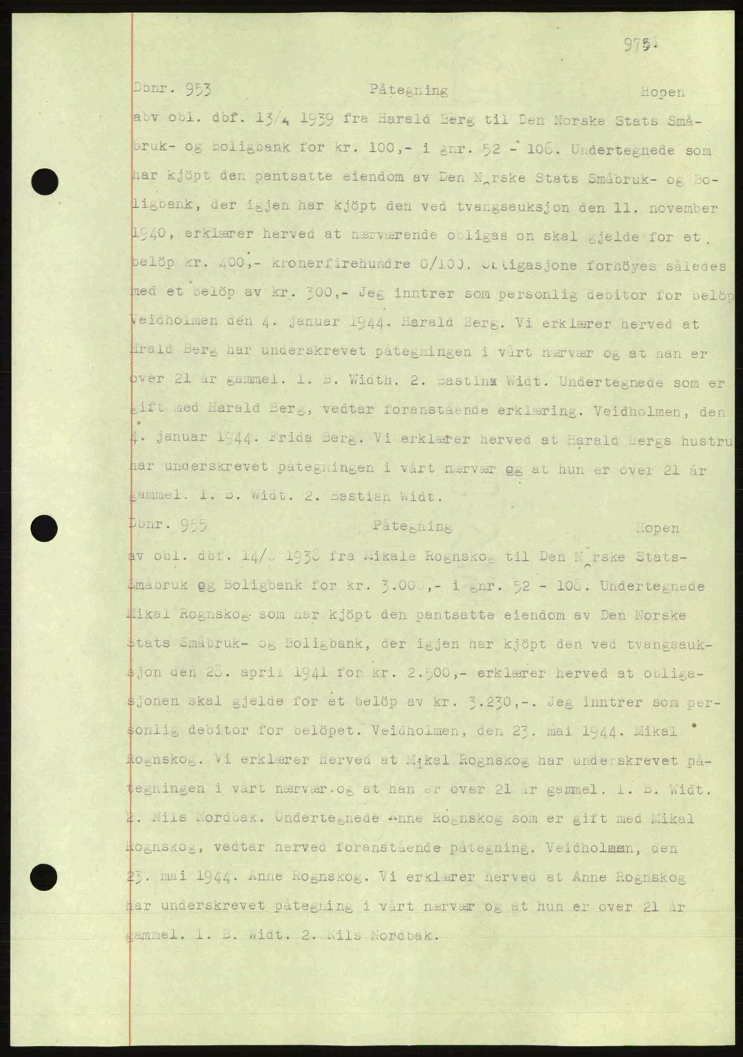 Nordmøre sorenskriveri, AV/SAT-A-4132/1/2/2Ca: Mortgage book no. C81, 1940-1945, Diary no: : 953/1944