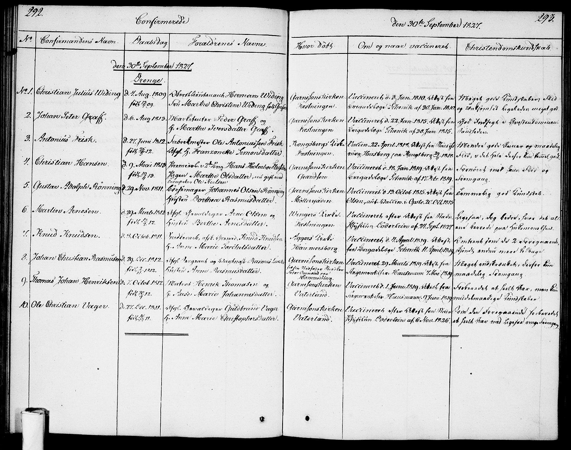 Garnisonsmenigheten Kirkebøker, AV/SAO-A-10846/F/Fa/L0004: Parish register (official) no. 4, 1820-1828, p. 292-293