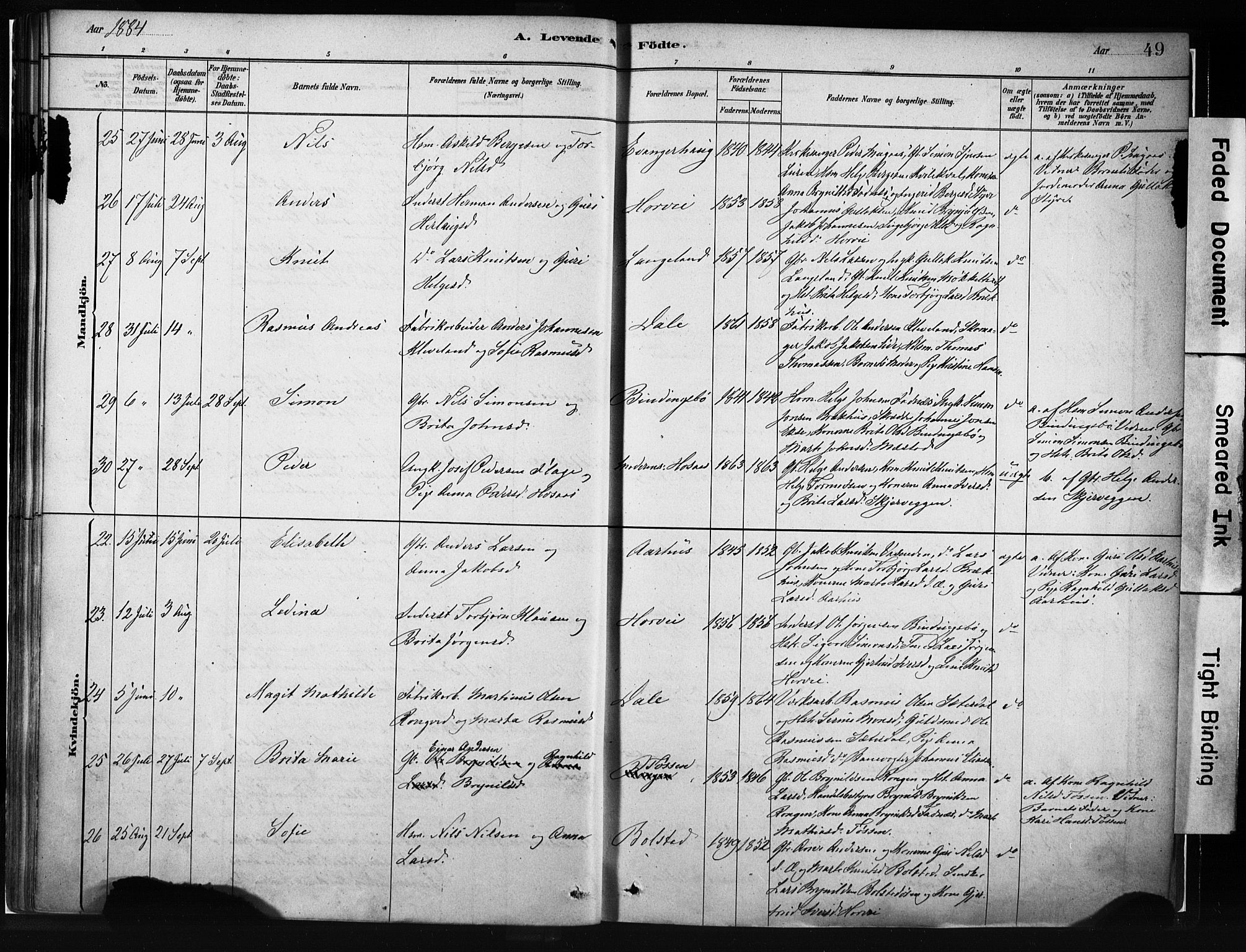 Evanger sokneprestembete, AV/SAB-A-99924: Parish register (official) no. A 1, 1877-1899, p. 49