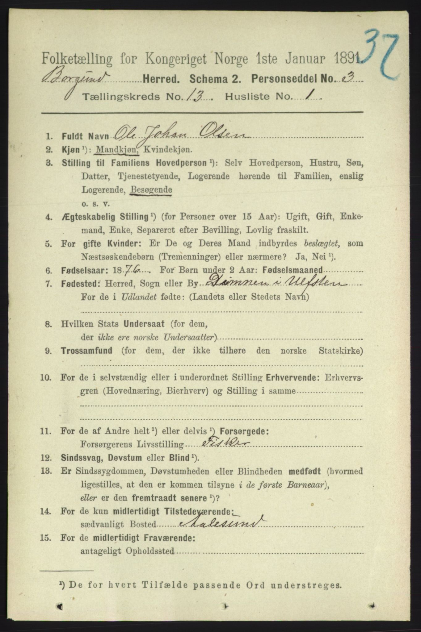 RA, 1891 census for 1531 Borgund, 1891, p. 3552