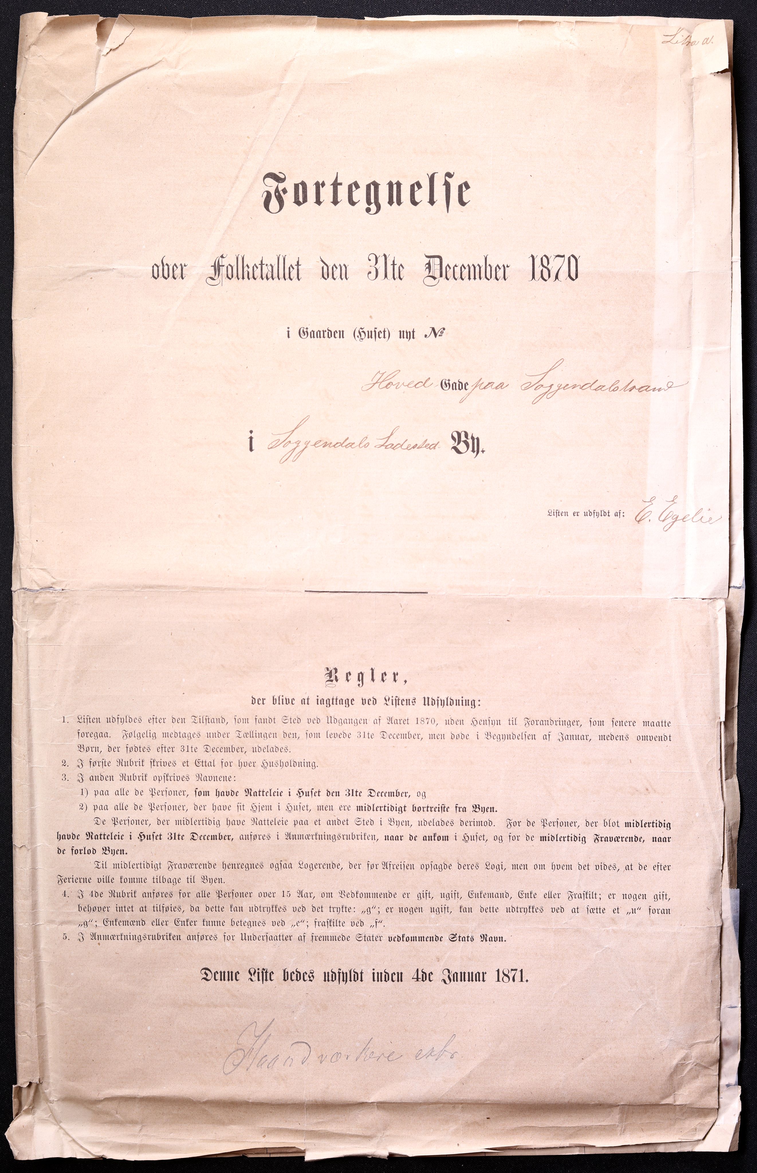 RA, 1870 census for 1107 Sokndal, 1870, p. 3