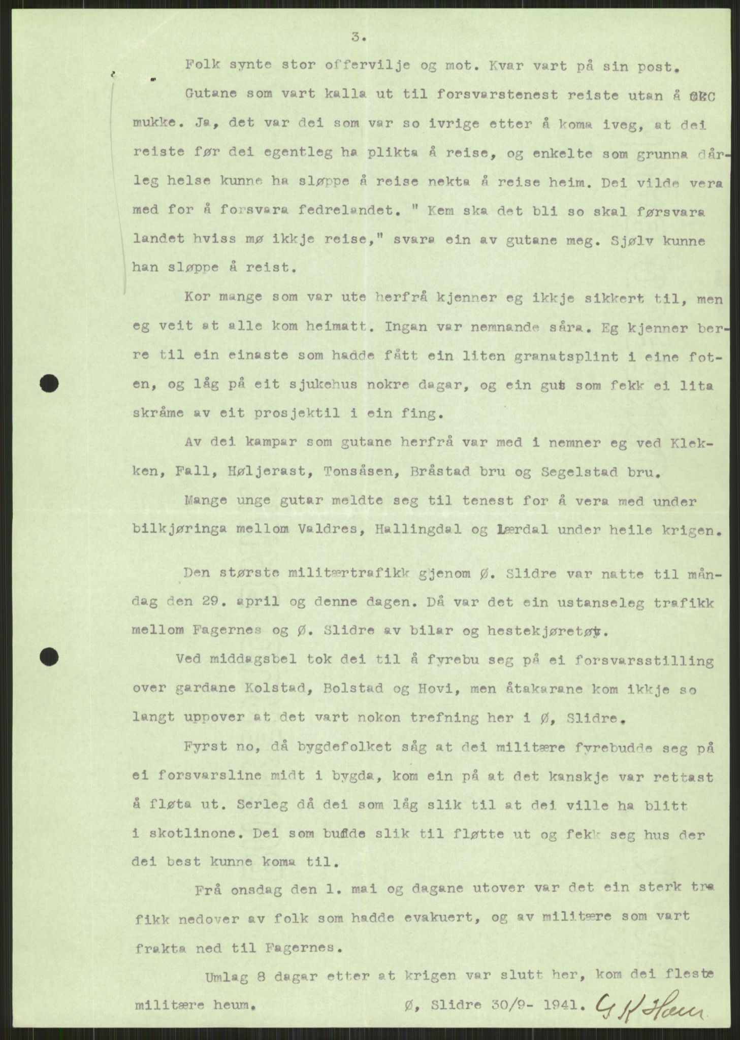 Forsvaret, Forsvarets krigshistoriske avdeling, AV/RA-RAFA-2017/Y/Ya/L0014: II-C-11-31 - Fylkesmenn.  Rapporter om krigsbegivenhetene 1940., 1940, p. 265