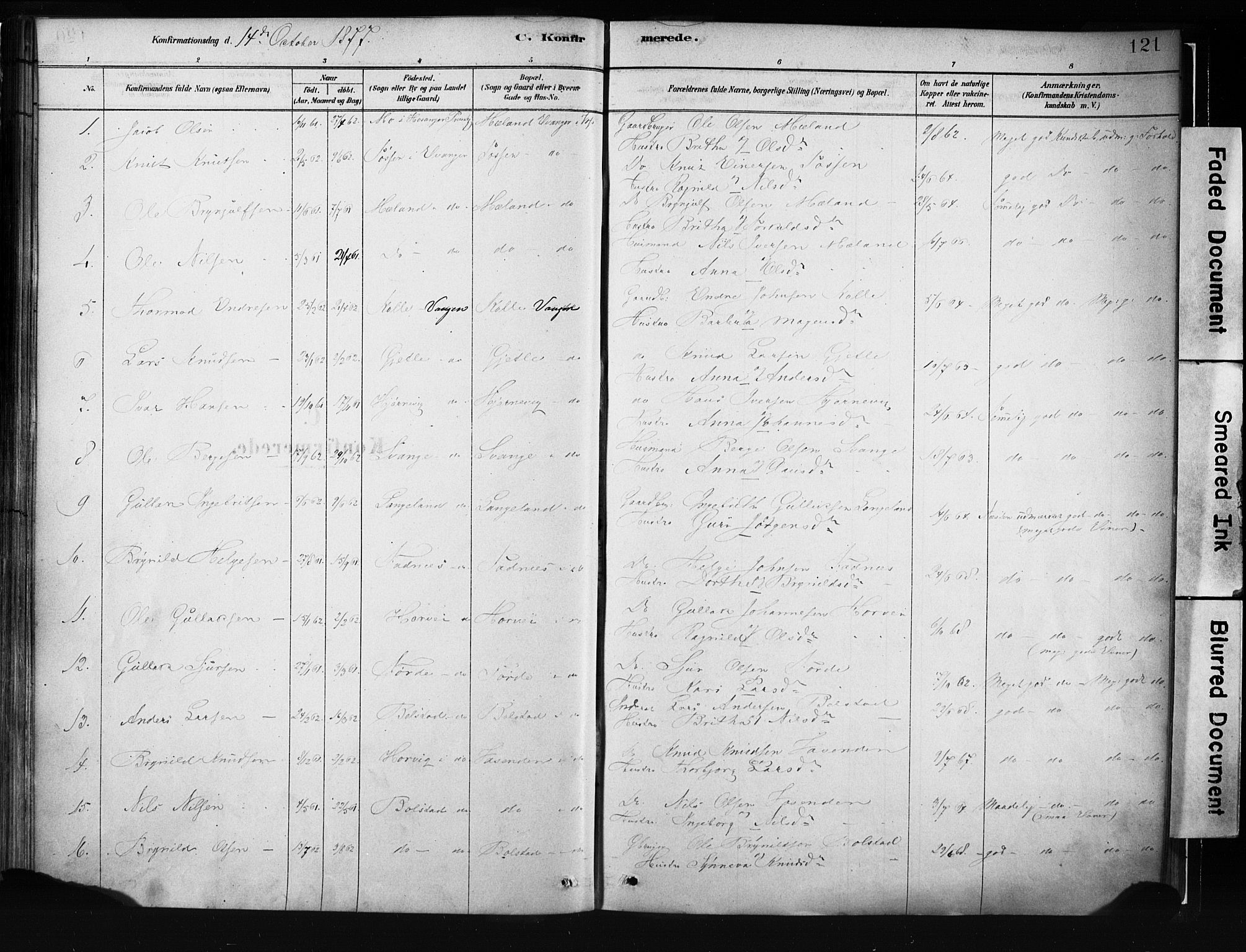 Evanger sokneprestembete, SAB/A-99924: Parish register (official) no. A 1, 1877-1899, p. 121