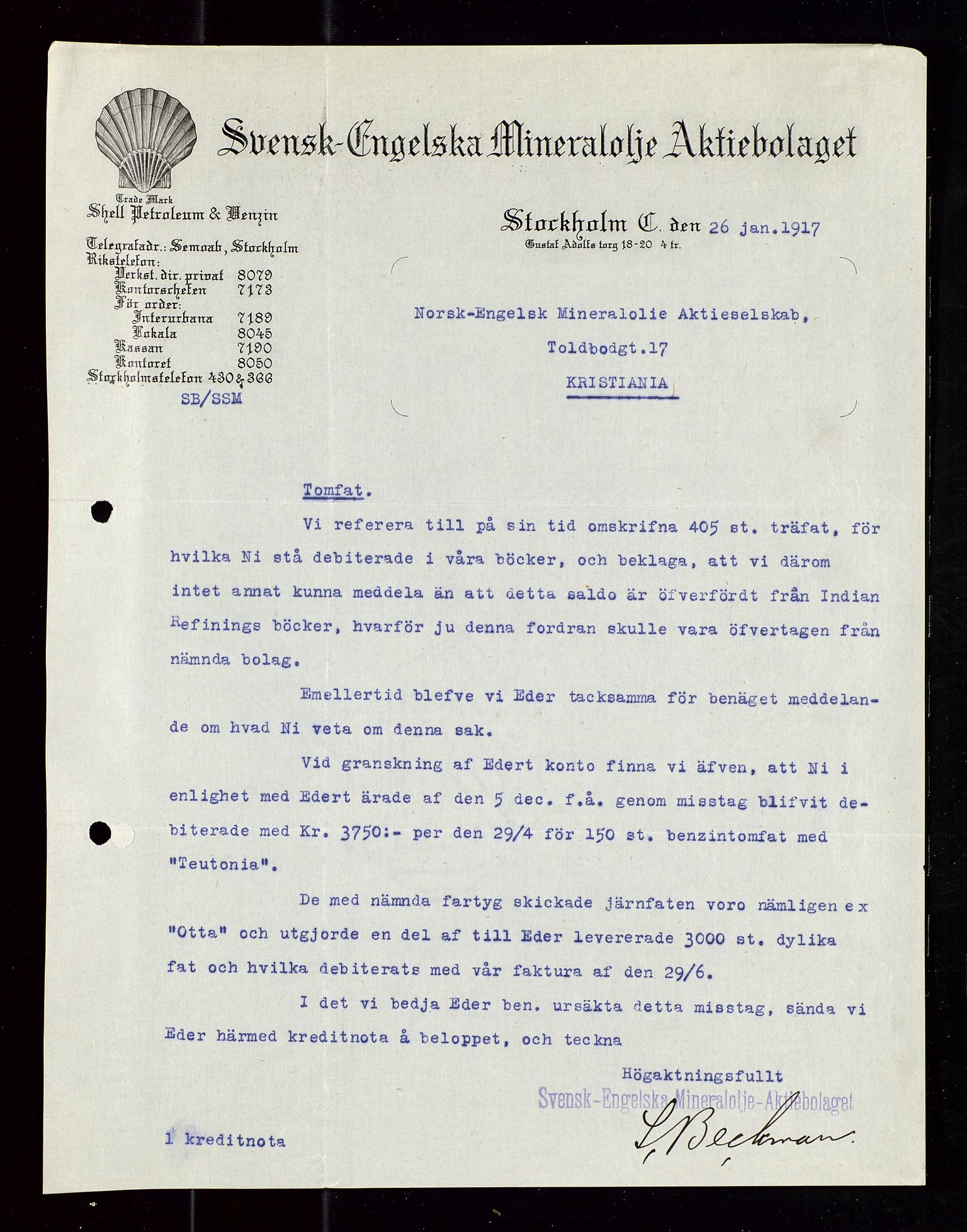 Pa 1521 - A/S Norske Shell, SAST/A-101915/E/Ea/Eaa/L0020: Sjefskorrespondanse, 1917, p. 434