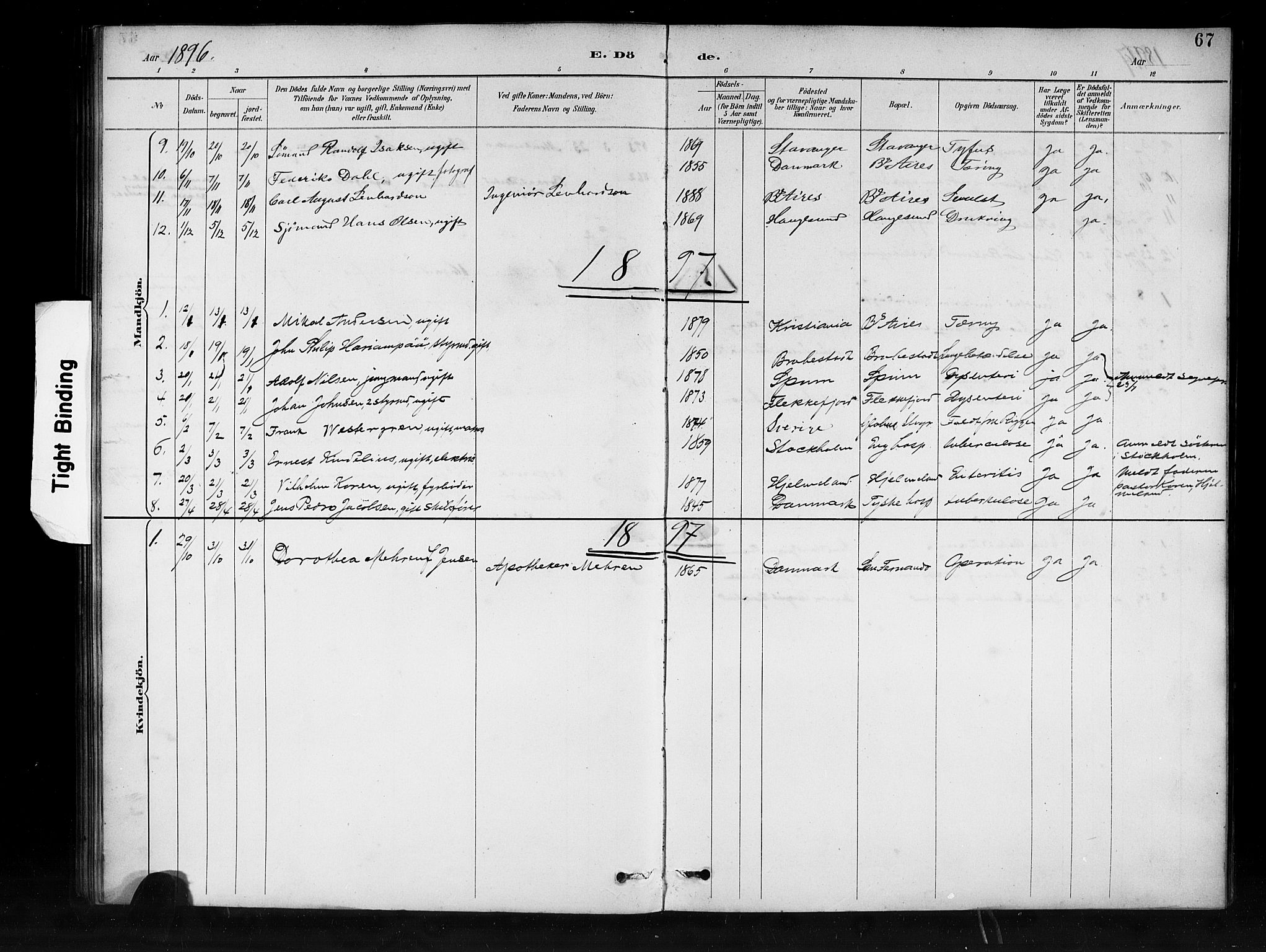 Den norske sjømannsmisjon i utlandet/Syd-Amerika (Buenos Aires m.fl.), SAB/SAB/PA-0118/H/Ha/L0001: Parish register (official) no. A 1, 1888-1898, p. 67