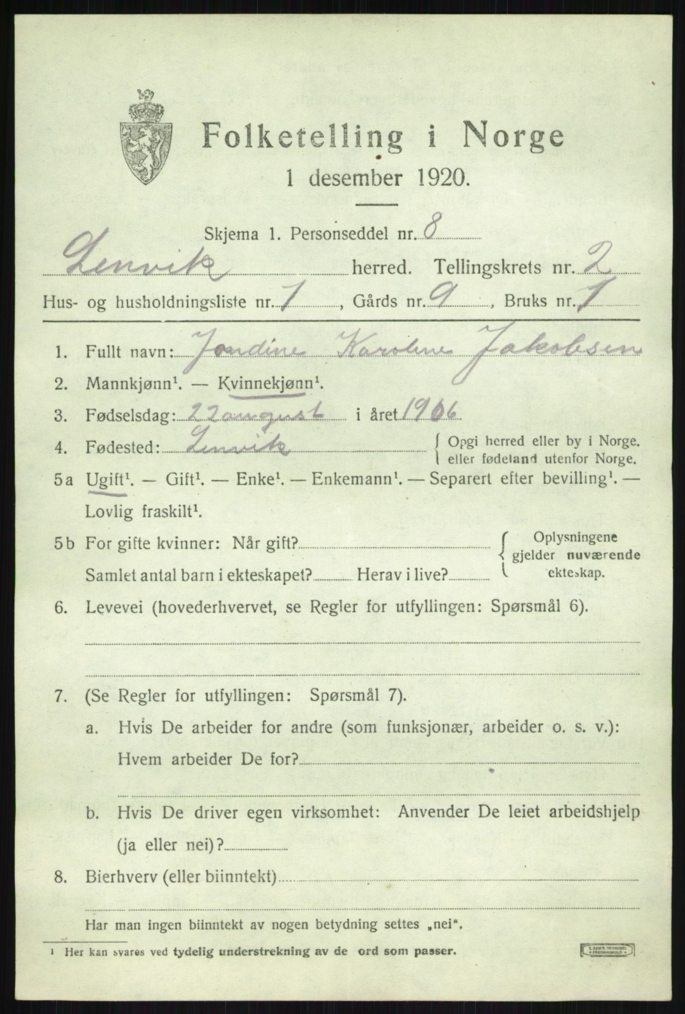 SATØ, 1920 census for Lenvik, 1920, p. 3108