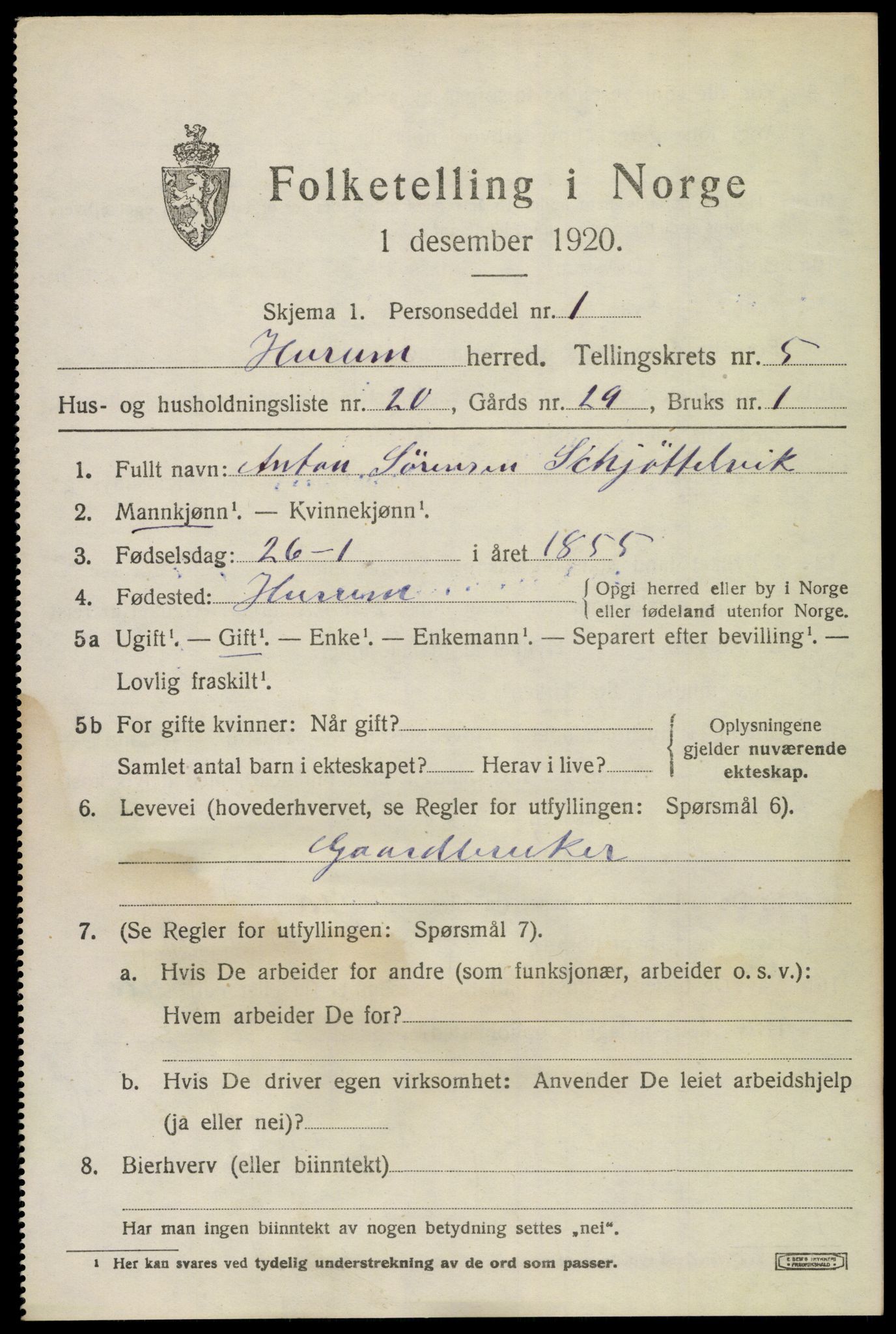 SAKO, 1920 census for Hurum, 1920, p. 6332