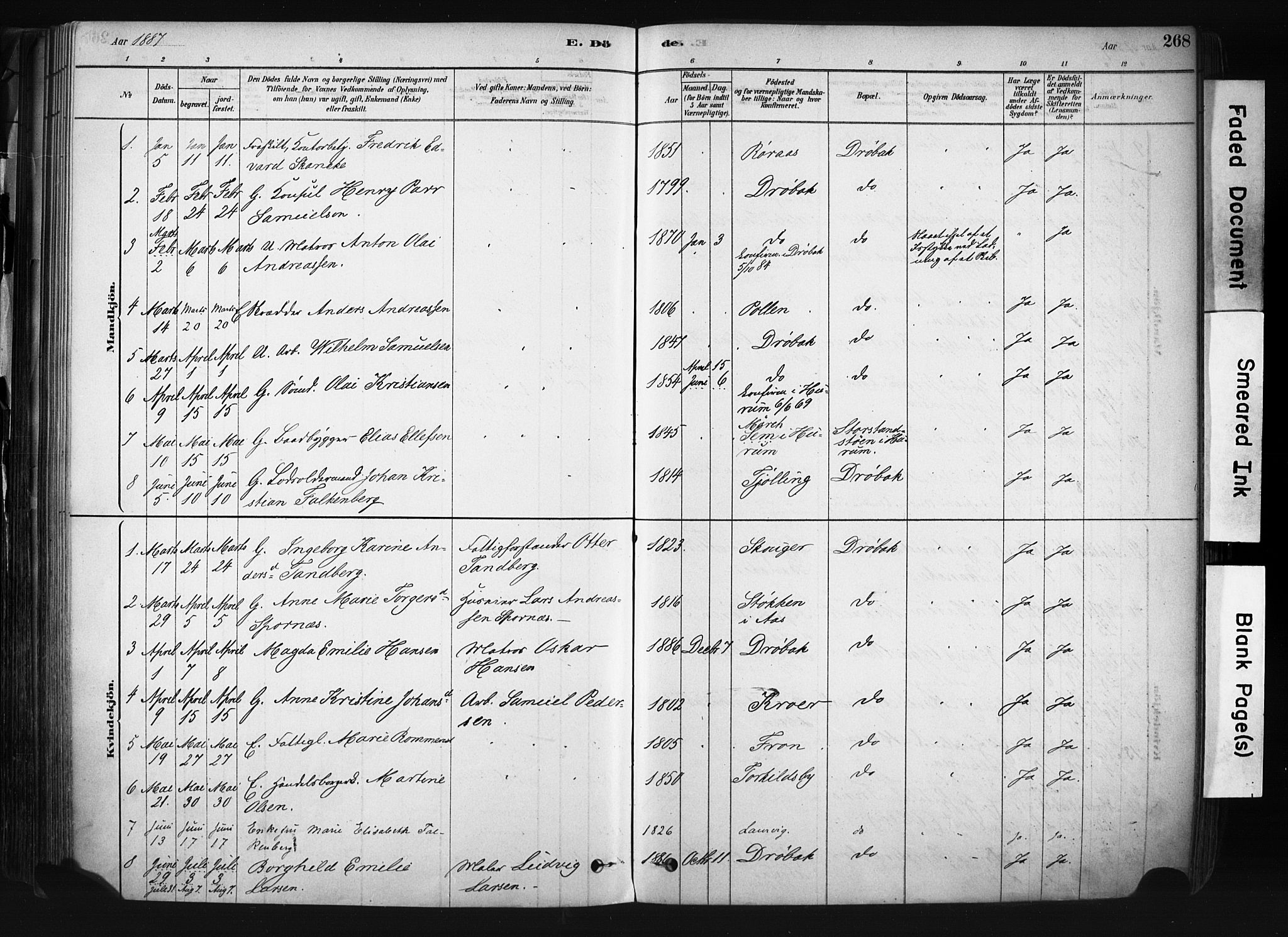 Drøbak prestekontor Kirkebøker, AV/SAO-A-10142a/F/Fb/L0001: Parish register (official) no. II 1, 1878-1891, p. 268