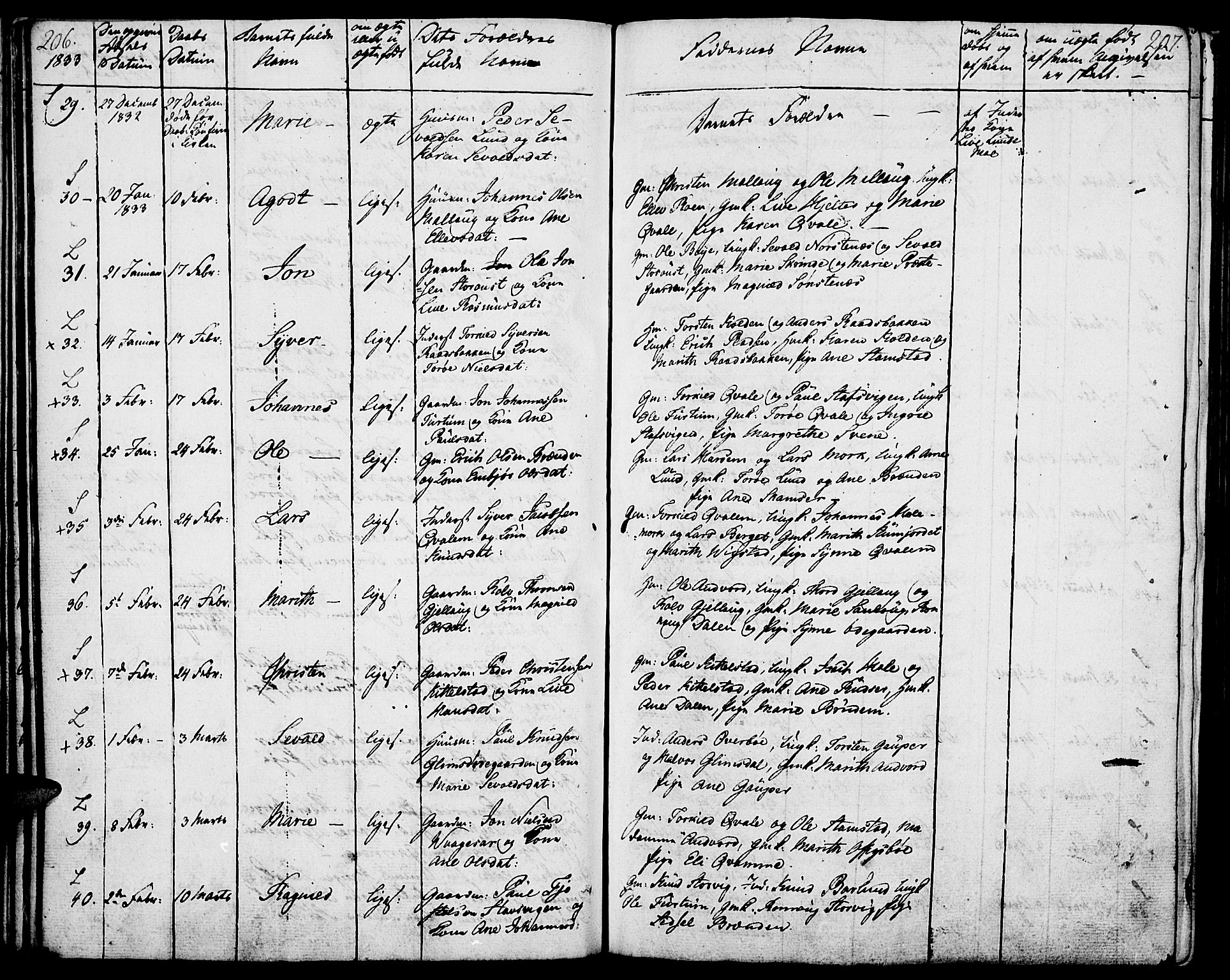 Lom prestekontor, SAH/PREST-070/K/L0005: Parish register (official) no. 5, 1825-1837, p. 206-207